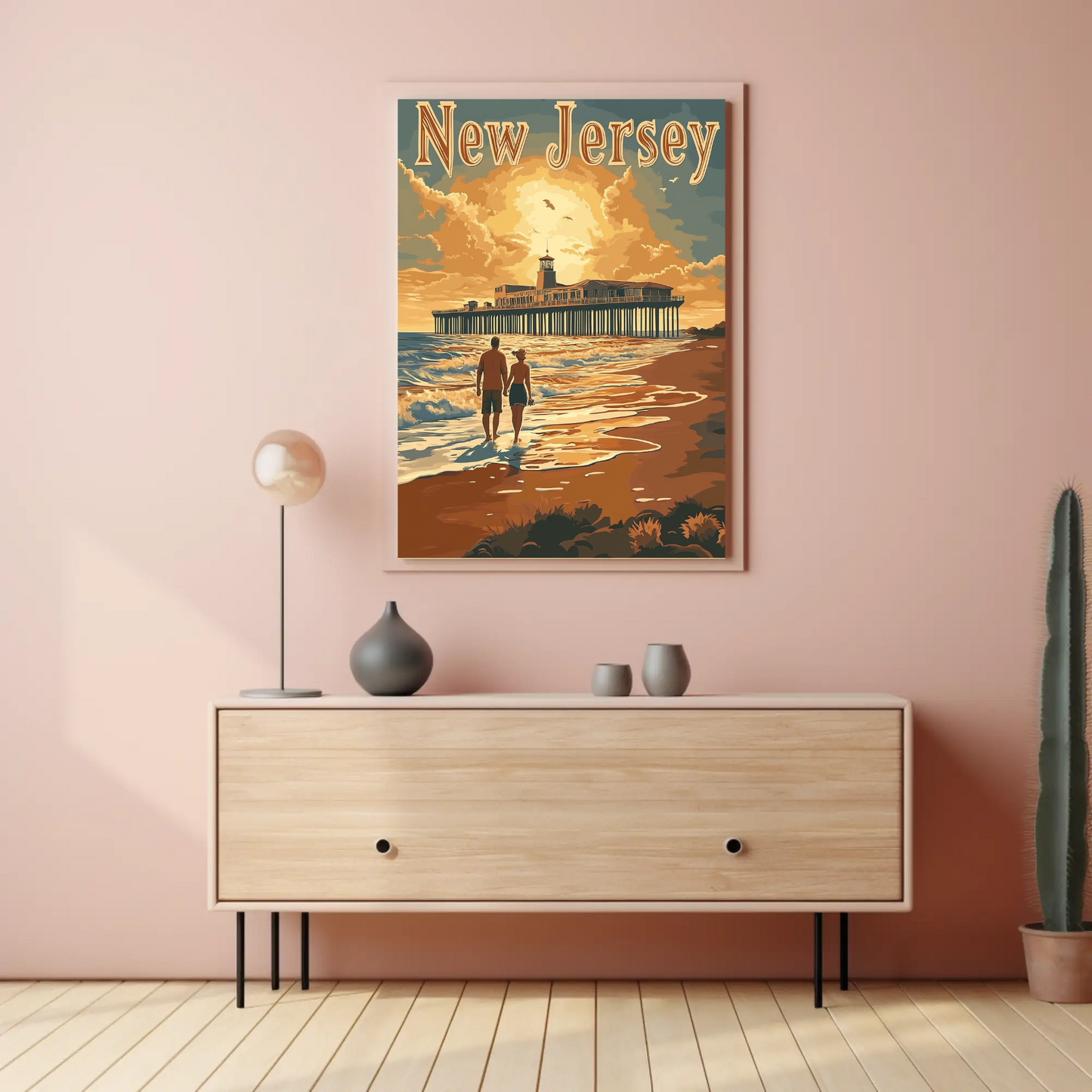 New Jersey Vintage Poster - Sunset at the Pier