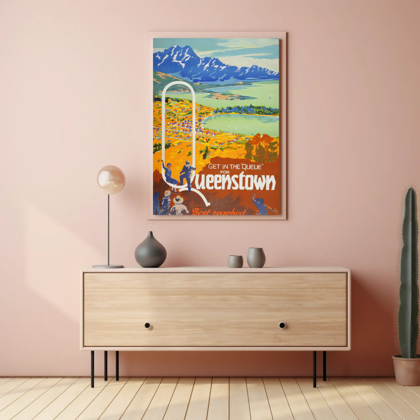 Queenstown Best Reached by Rail Vintage Poster
