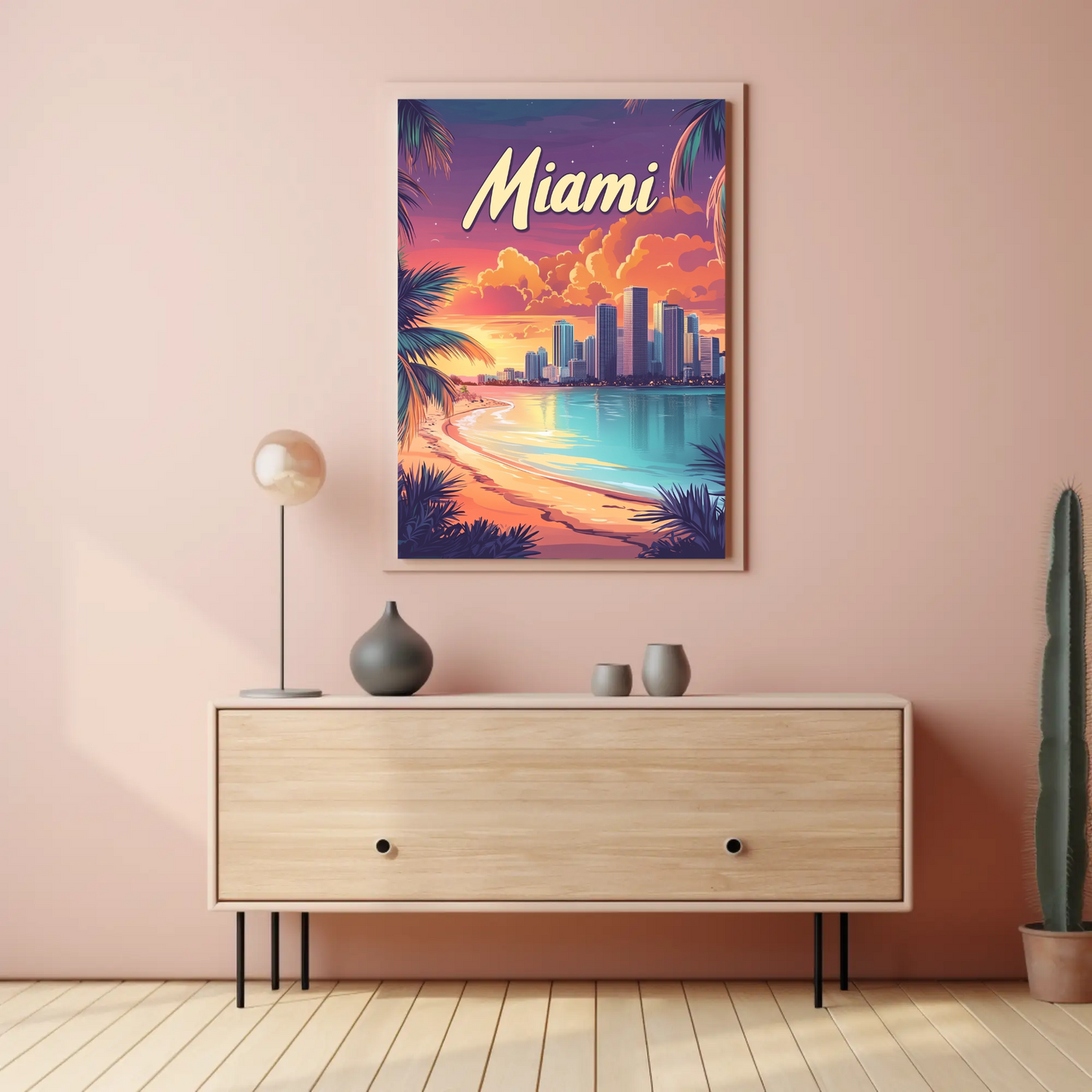 Miami Beach Sunset Vintage Travel Poster