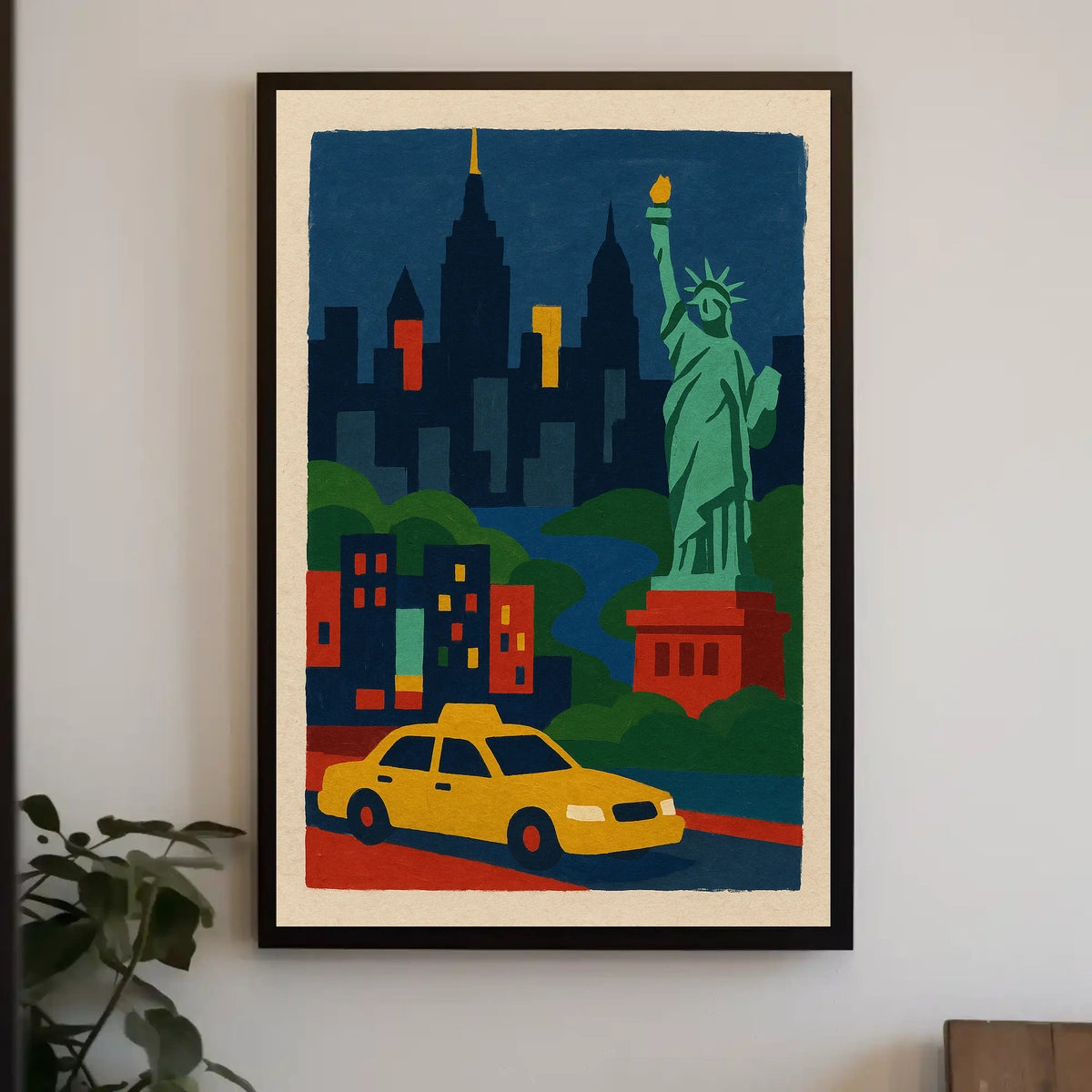 New York City Liberty Skyline Poster Abstract Wall Art