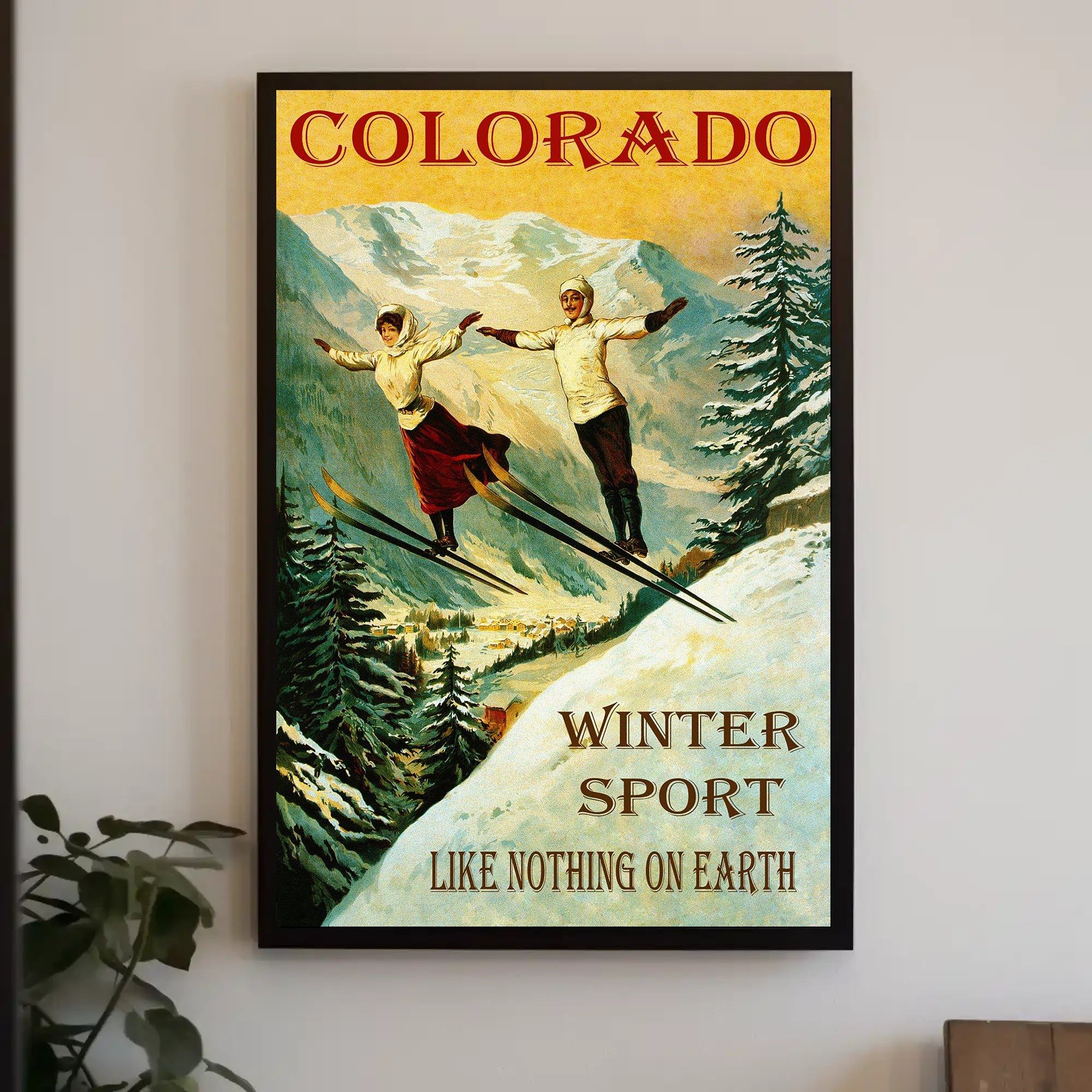 Vintage Skiing Adventure in Colorado Sports Poster PosterGoat
