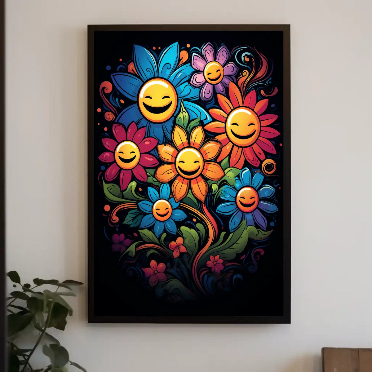 Vibrant Smiley Flowers Pop Art Poster for Joy