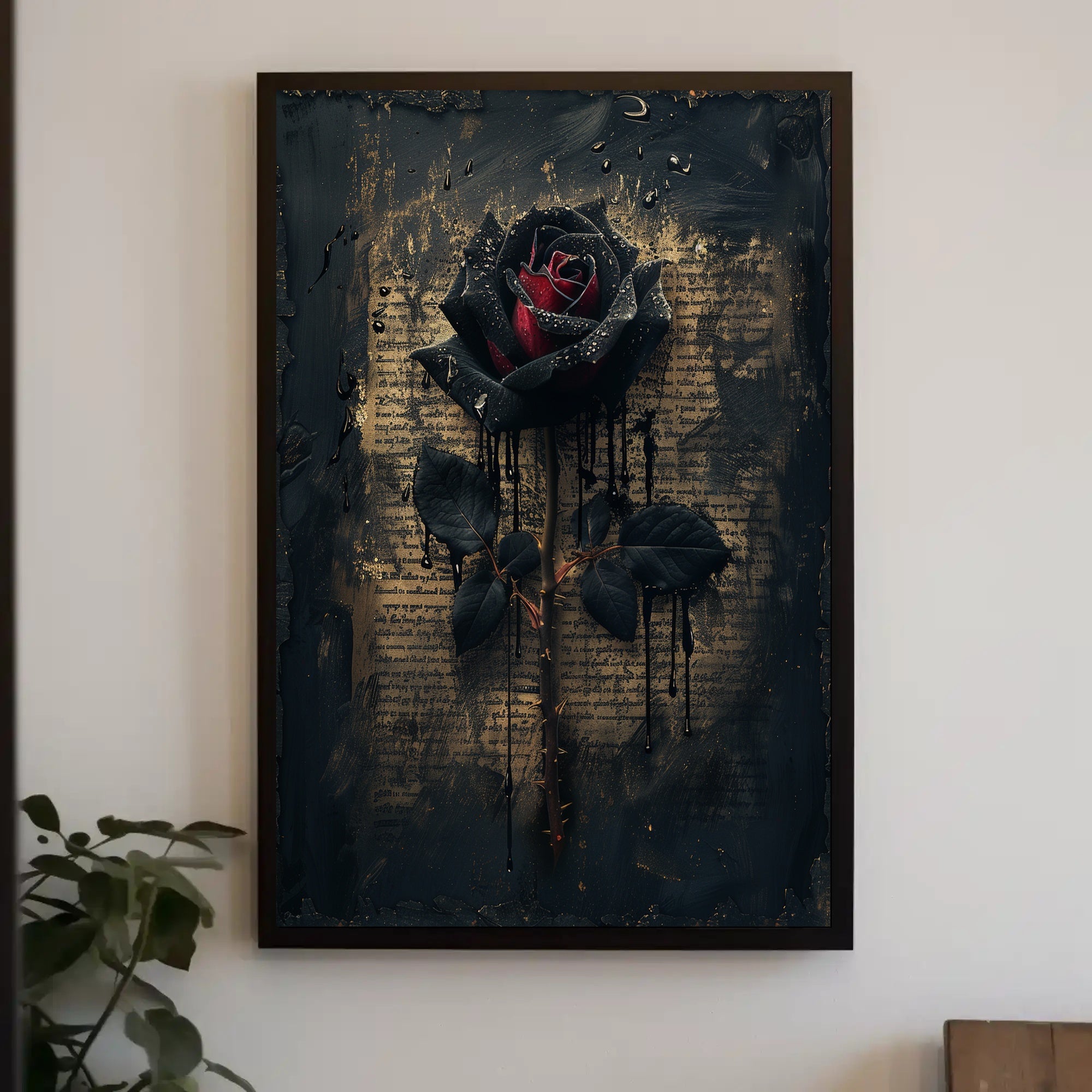 Gothic Romantic Rose on Aged Manuscript Artistic Poster PosterGoat