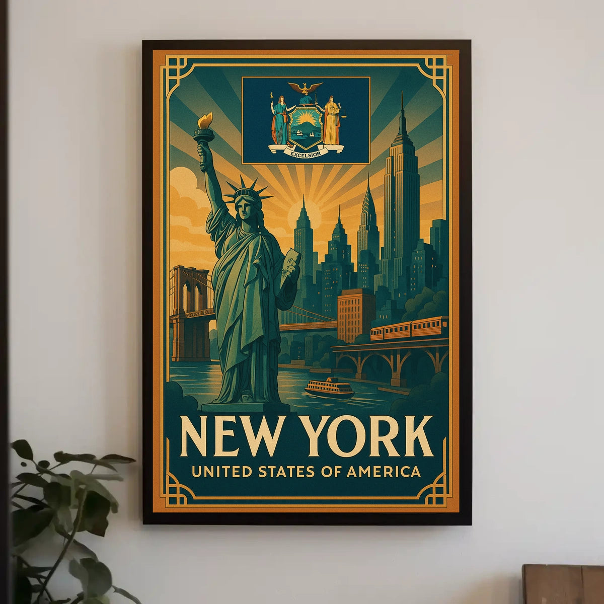 New York City Poster Vintage Iconic Travel Wall Art