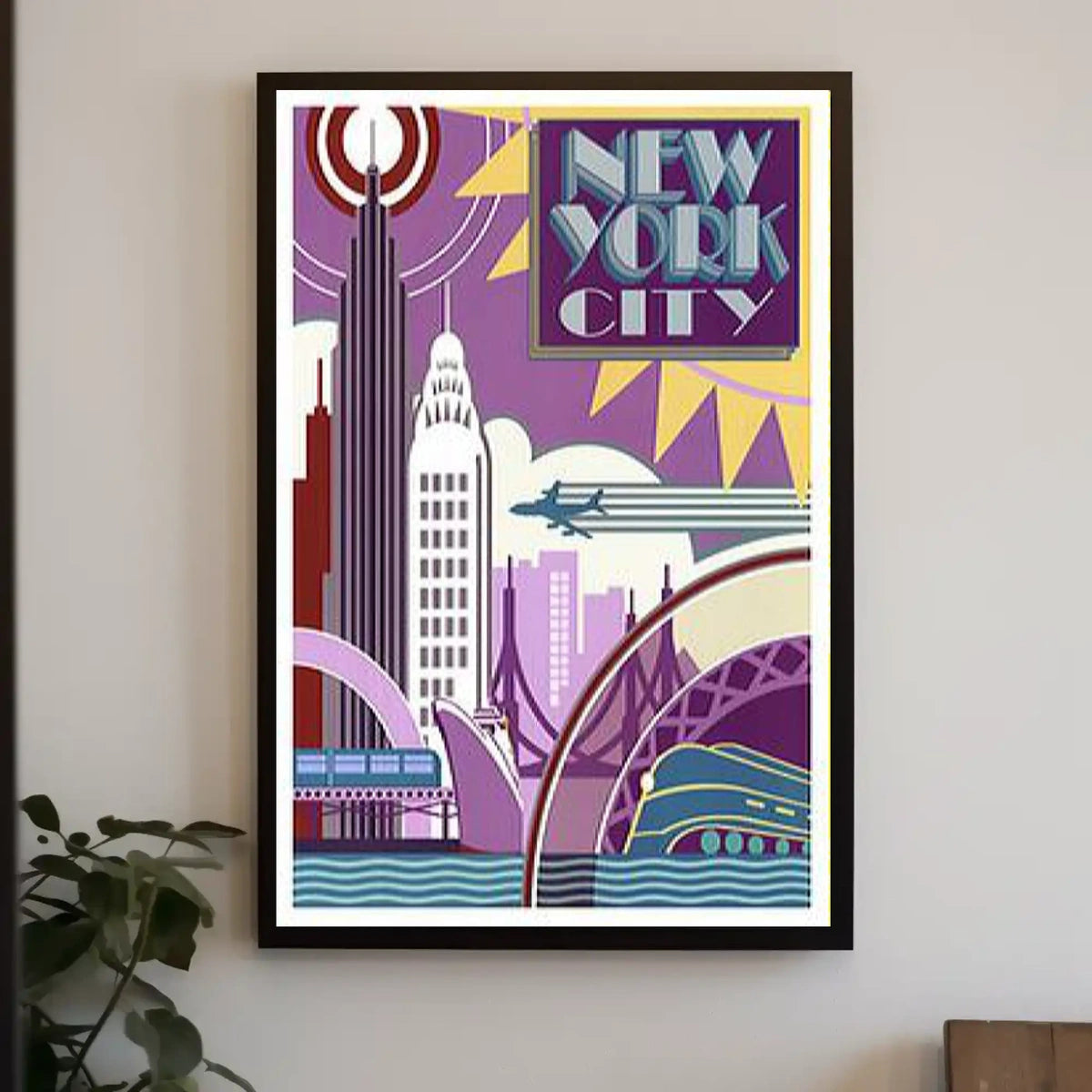 New York City Art Deco Poster Geometric Skyline Wall Art