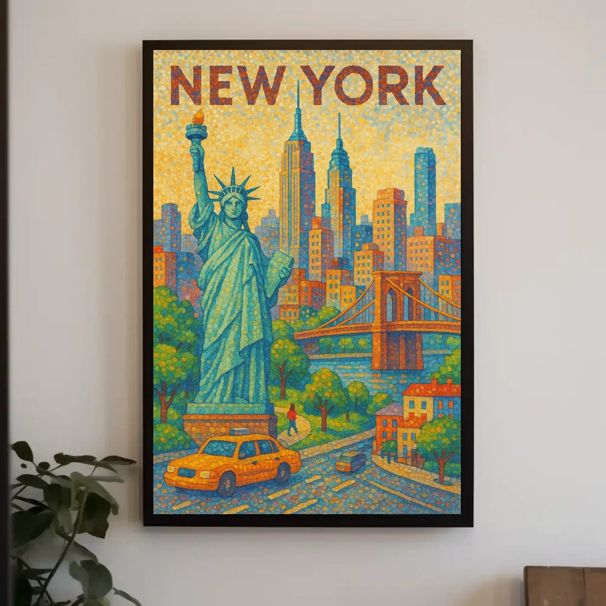 New York City Vibrant Pointillism Art Poster Modern Wall Art