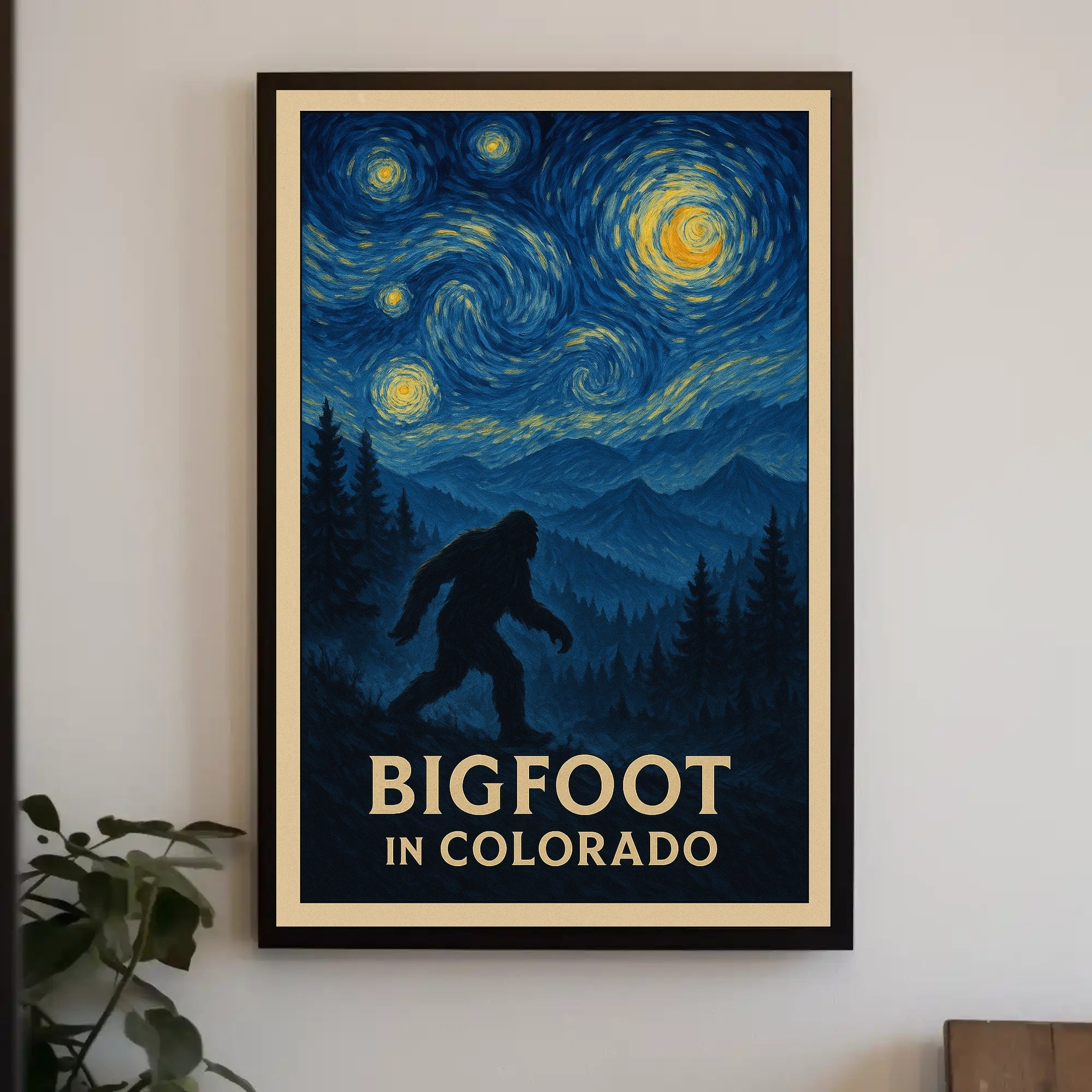 Bigfoot Colorado Poster Vintage Night Forest Wall Art