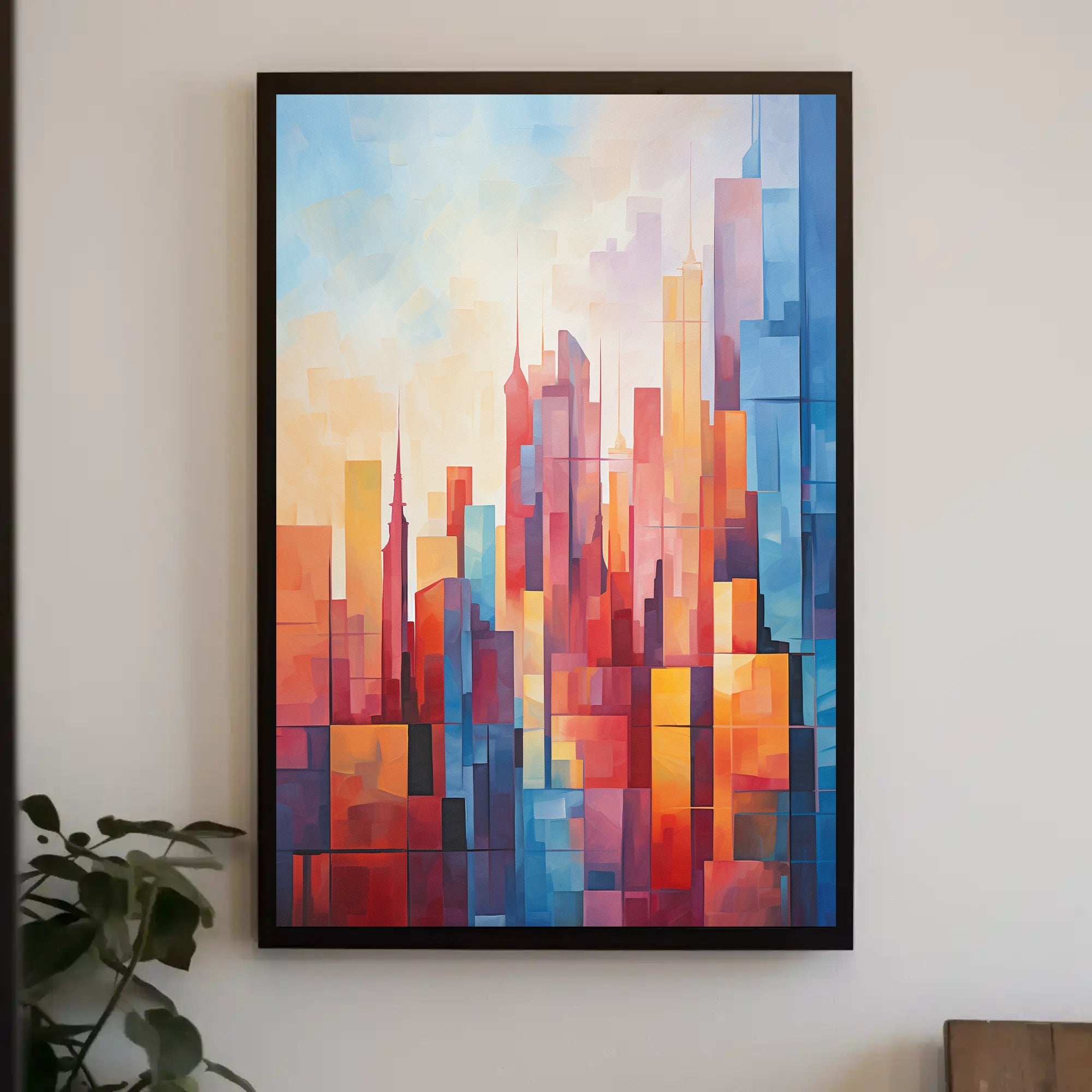 Vibrant Urban Cityscape Geometric Abstract Artistic Poster