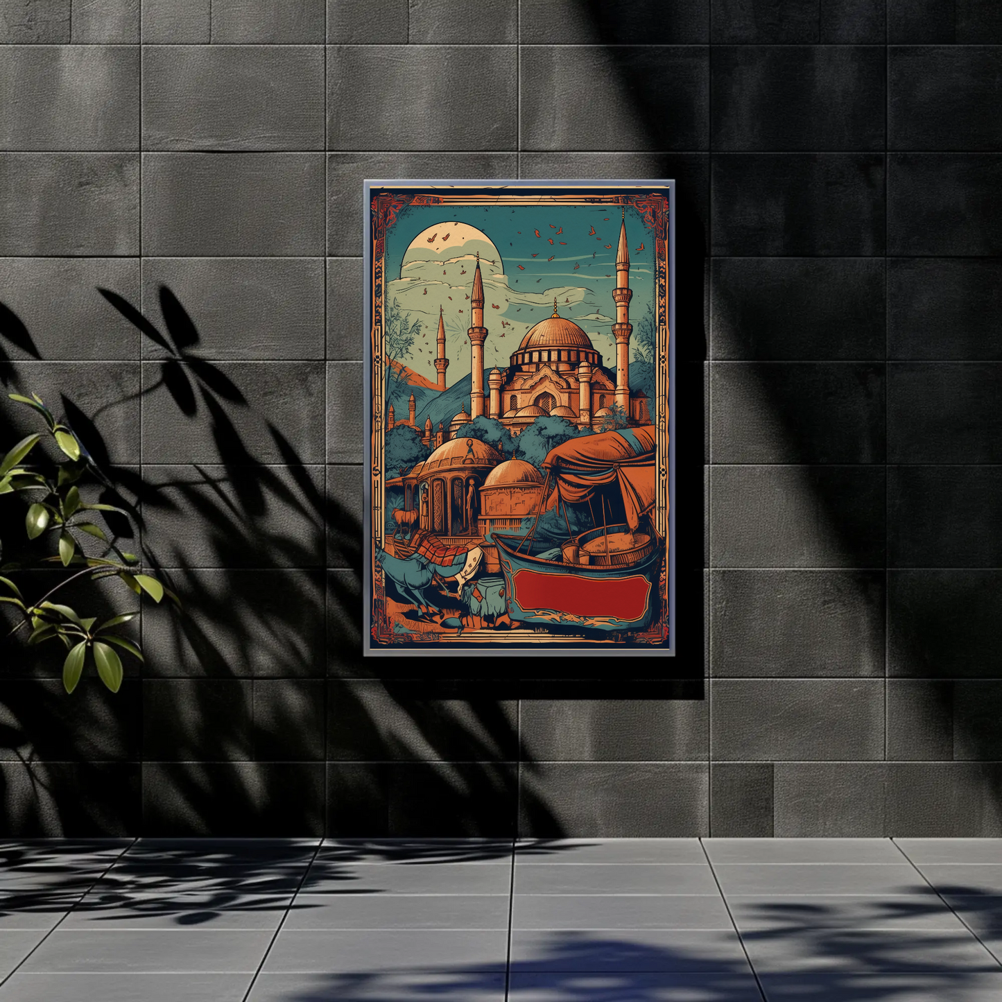 Sunlit Ottoman Mosque And Caravan Vintage Travel Poster
