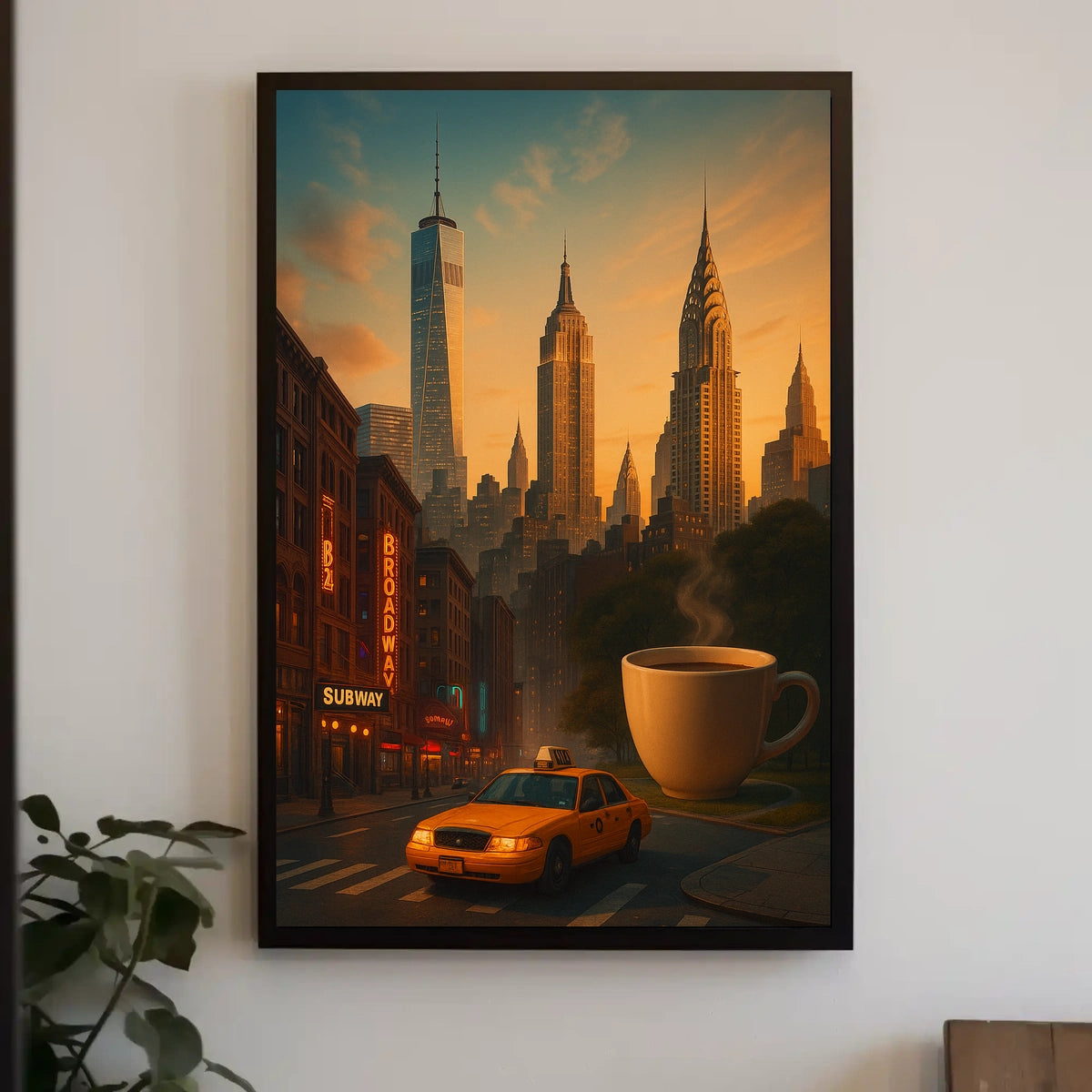 New York Surreal Sunset Skyline Poster Retro Wall Art