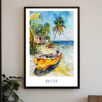 Serene Belize Beach Scene Watercolor Travel Poster PosterGoat