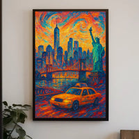 New York City Skyline At Sunset Poster Modern Wall Art