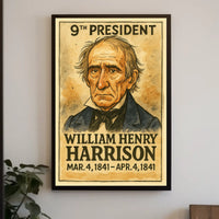 William Henry Harrison 9th President of the United States Exaggerated Cartoon Sketch Poster