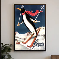 Whimsical Penguin Ski Adventure Travel Poster PosterGoat