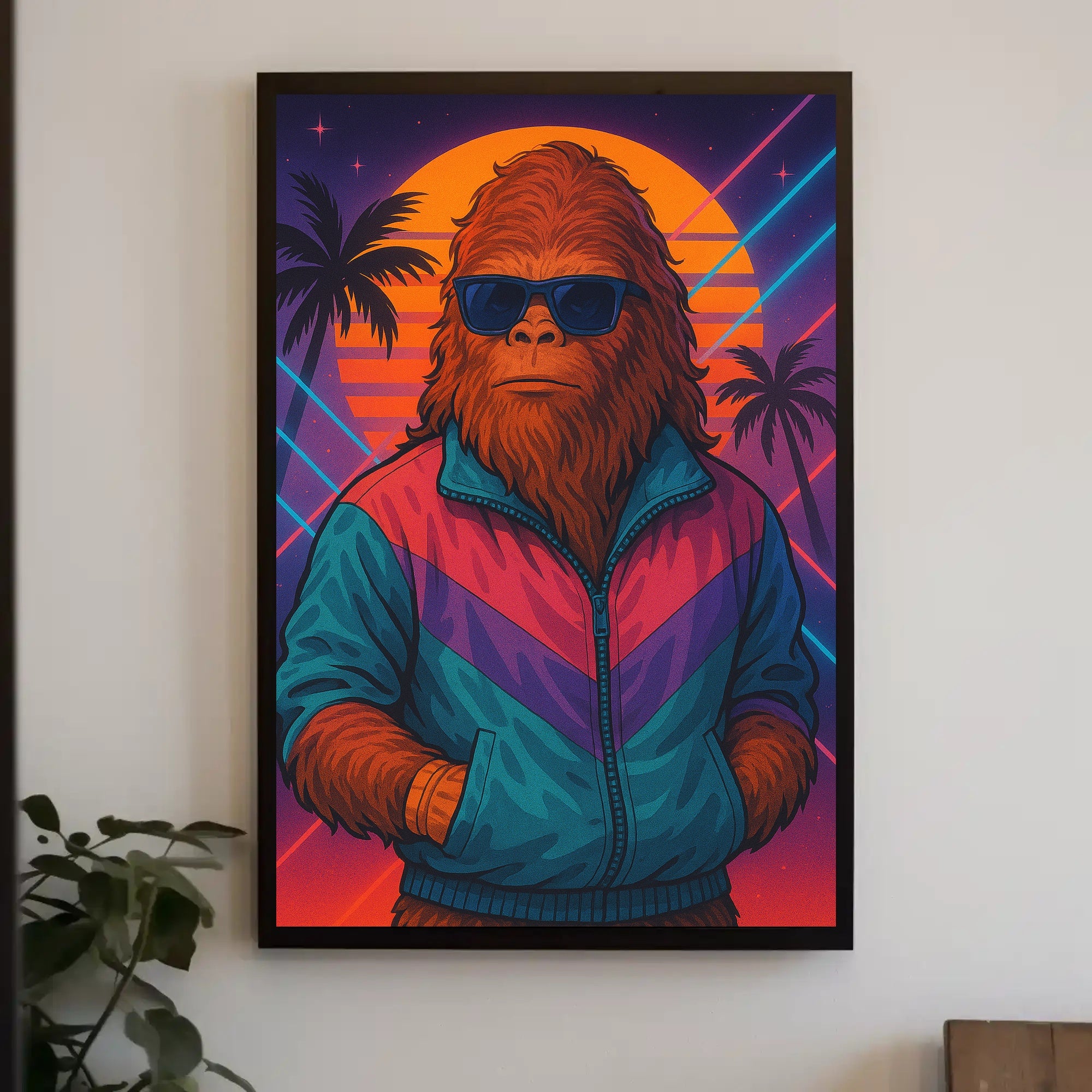 Retro Bigfoot Synthwave Art Print for Pop Culture Poster