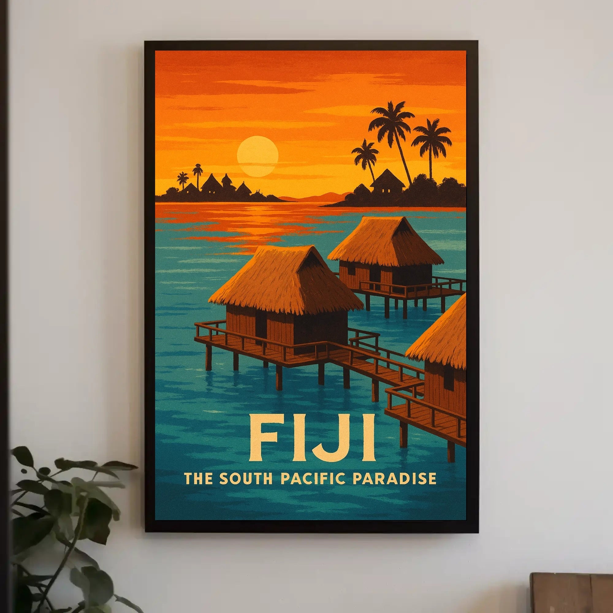 Tropical Overwater Bungalows Vintage Travel Poster