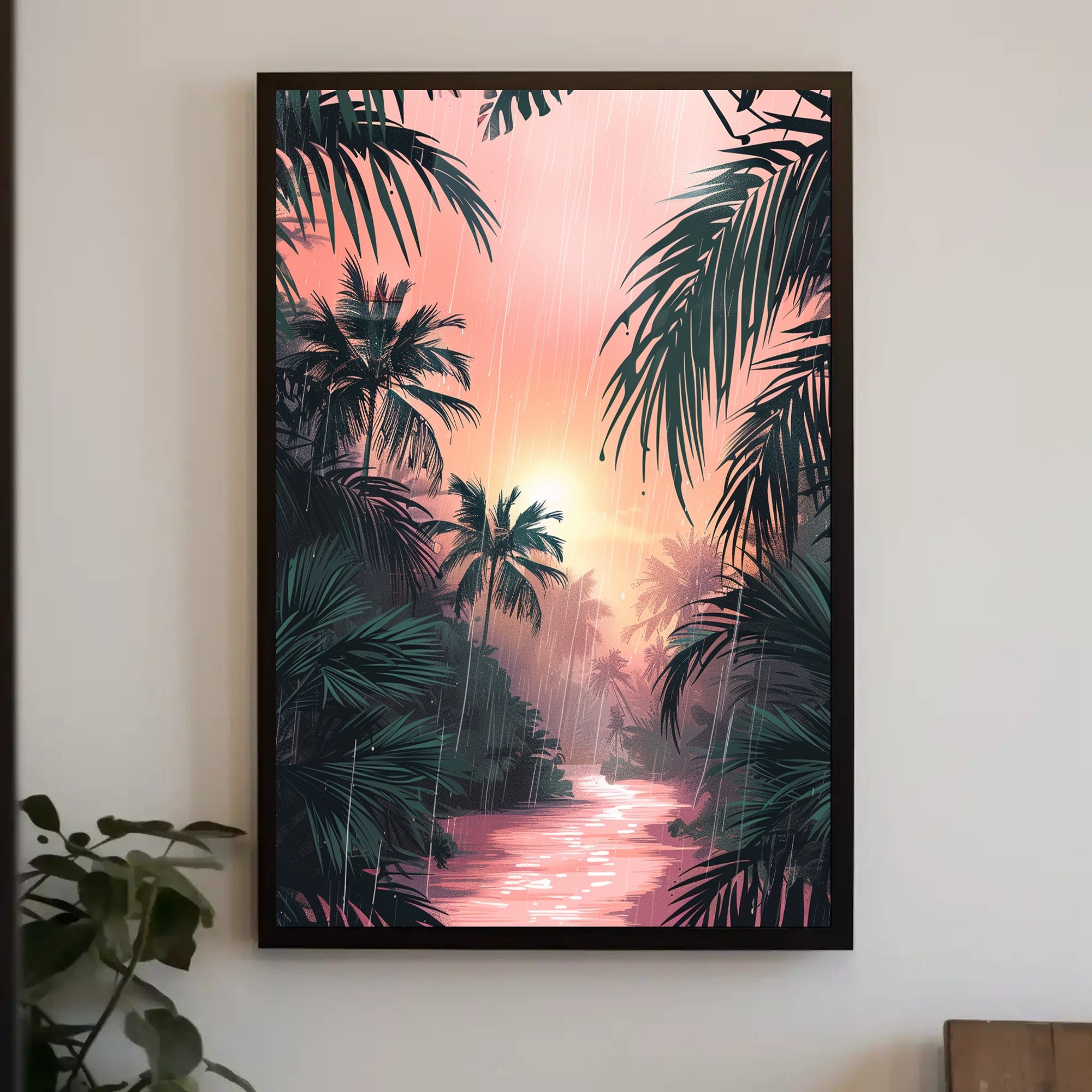 Tropical Rainfall at Sunset Art Print Poster for Home Decor PosterGoat