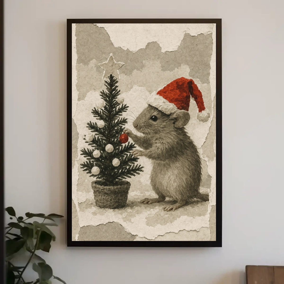 Festive Mouse and Christmas Tree Poster