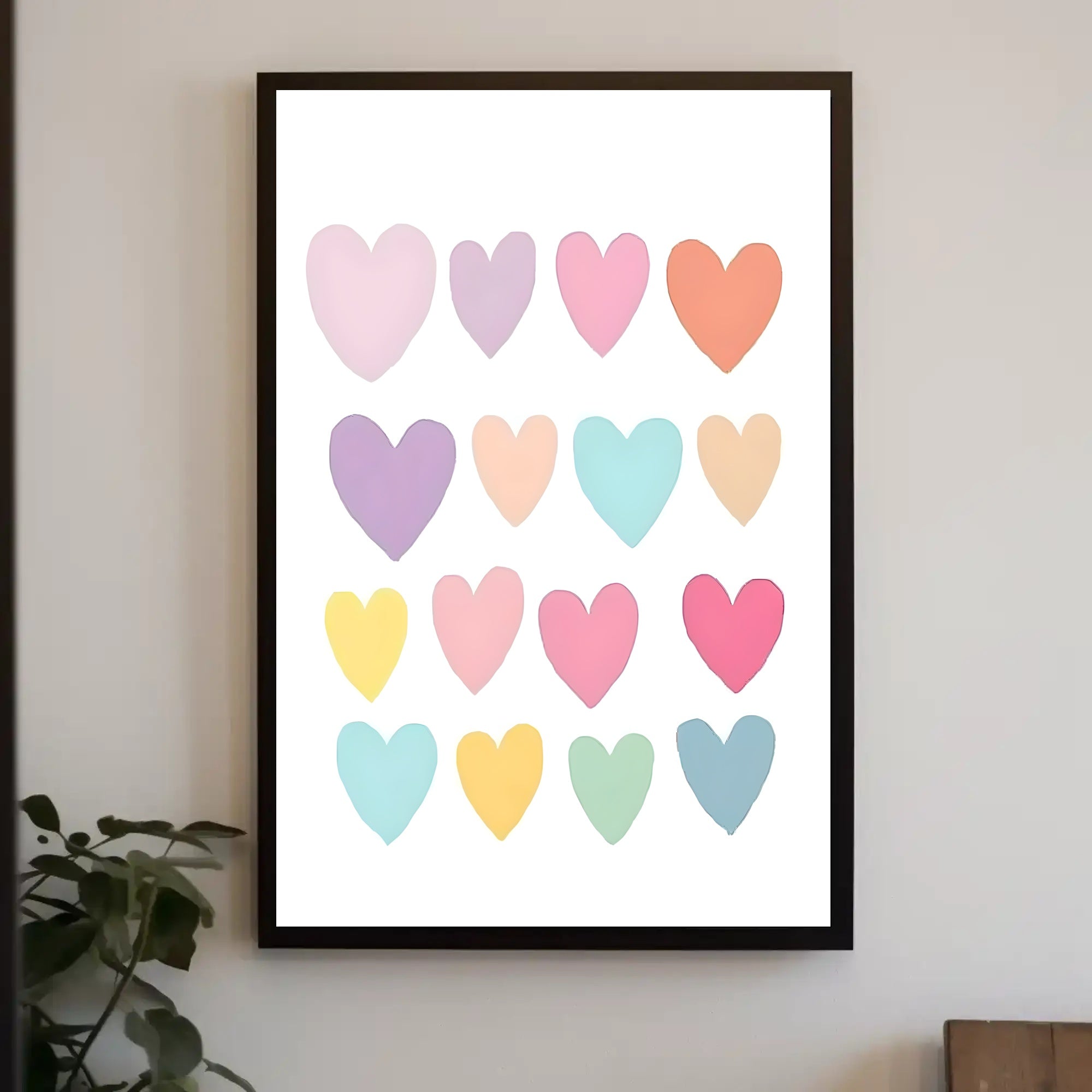 Pastel Hearts Poster Vintage Romantic Wall Art Print