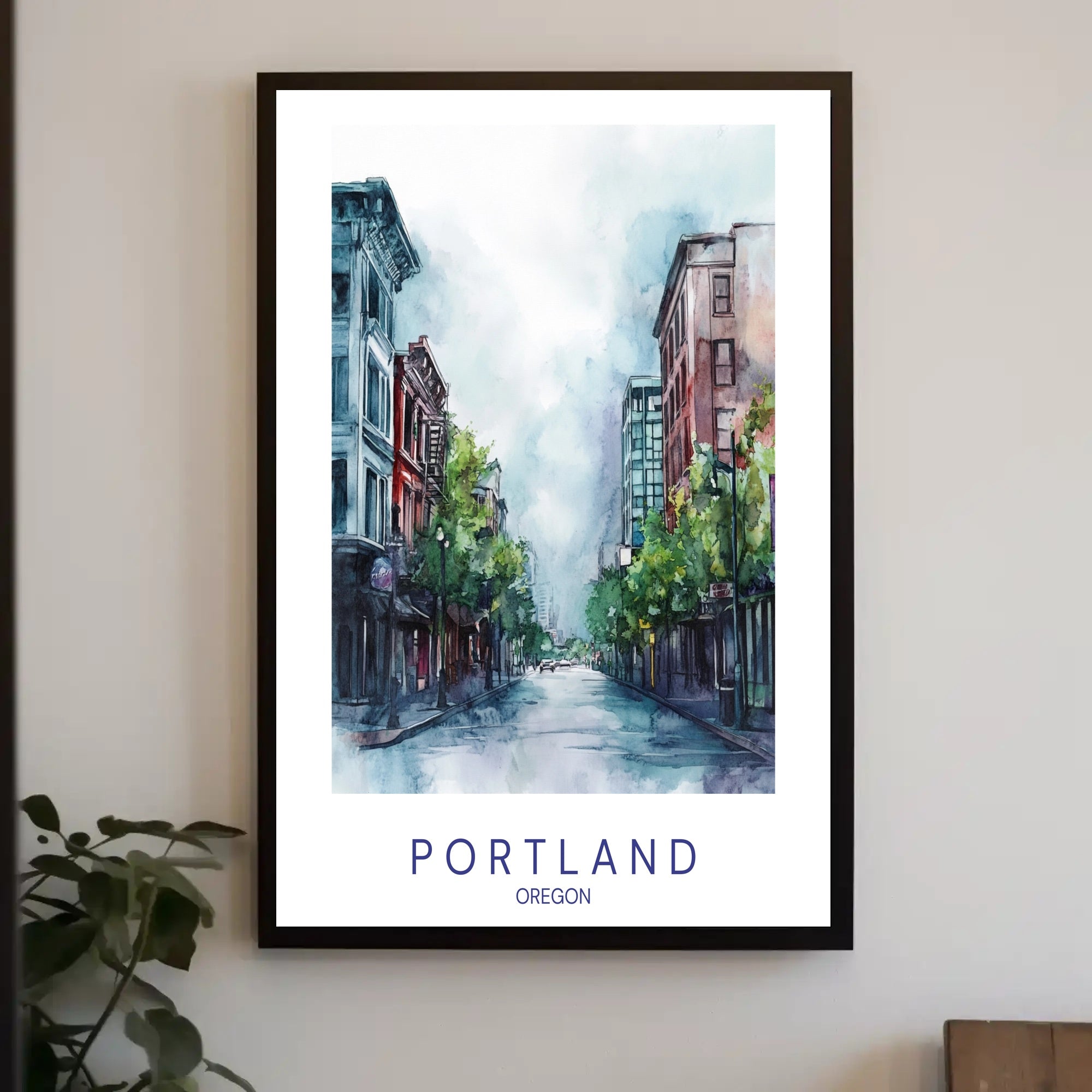 Portland Tranquil Urban Scene Watercolor Urban or Cityscape Poster PosterGoat