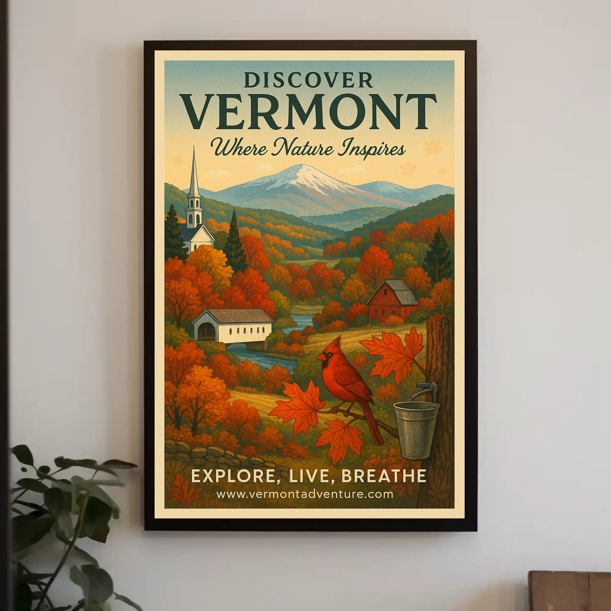 Vermont Scenic Travel Poster Vintage Nature Print