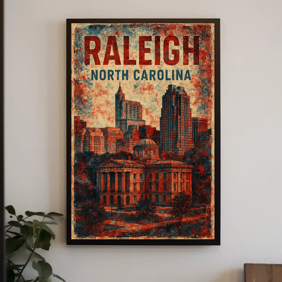 Raleigh Urban Heritage Vintage Travel Lithograph Poster