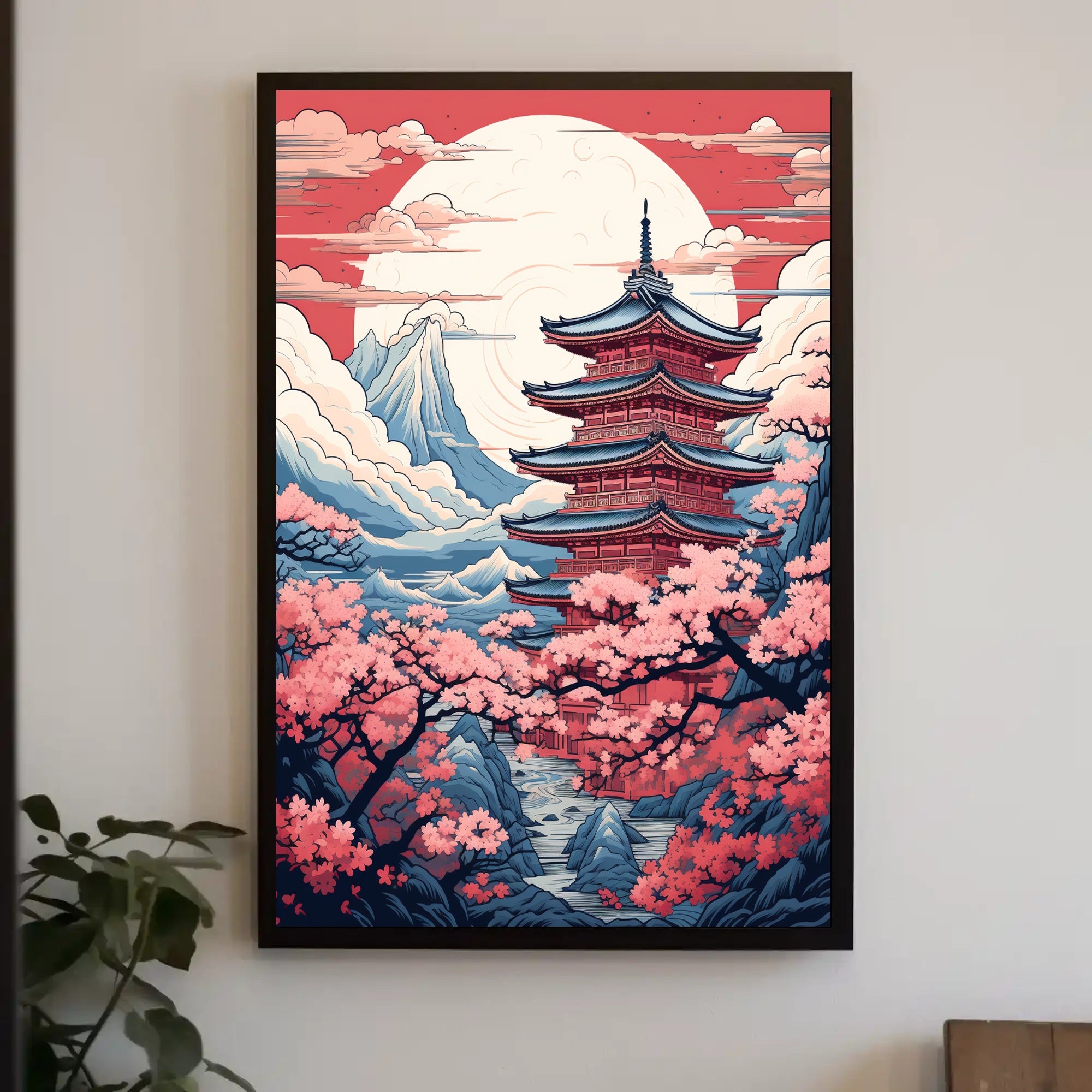 Tranquil Pagoda In Cherry Blossom Poster