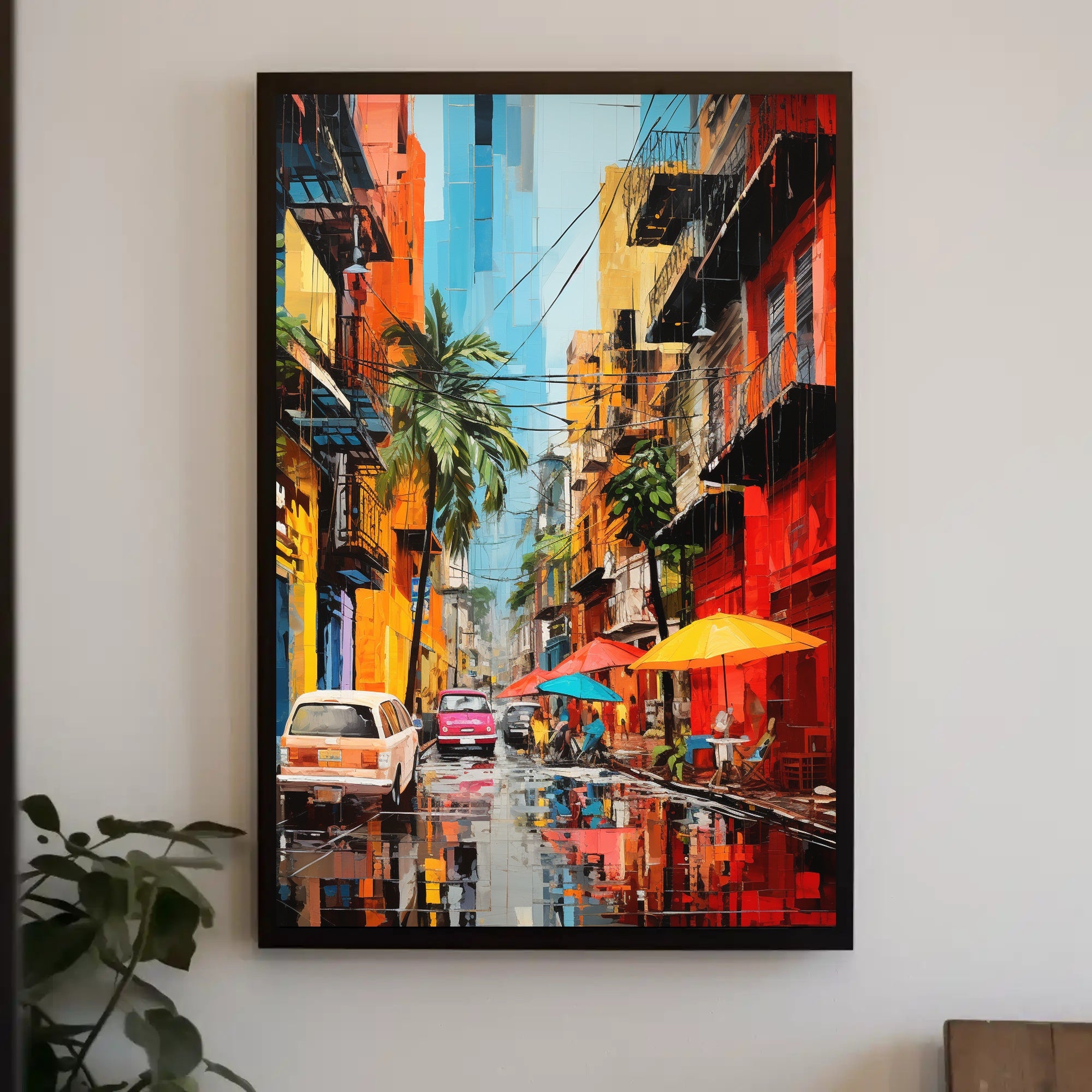 Vibrant Tropical Street Scene Impressionistic Artistic Poster