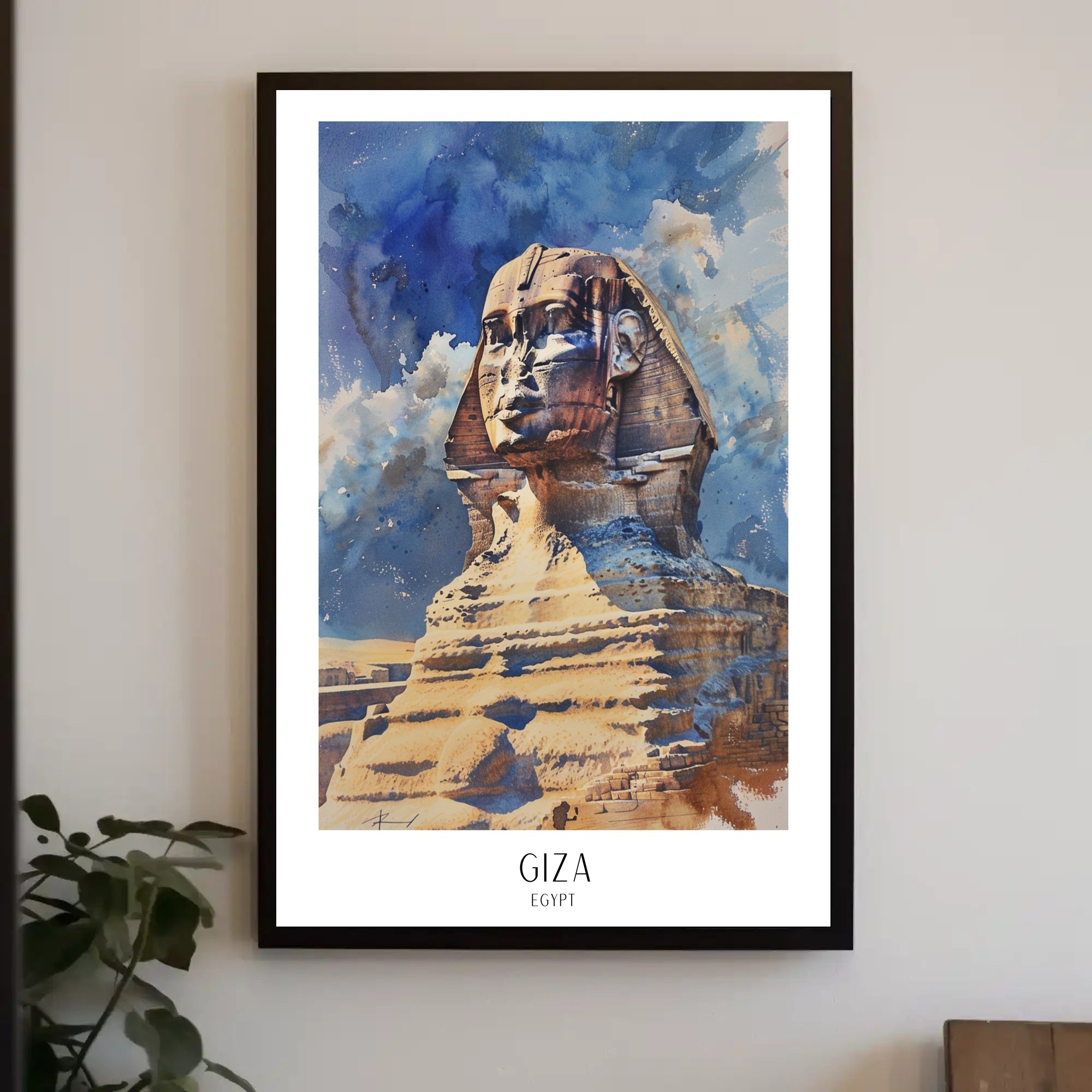 Majestic Egyptian Sphinx Watercolor Cultural or Heritage Poster PosterGoat