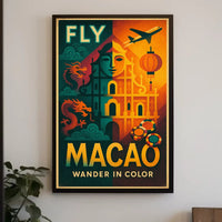 Fly Macao Travel with Vibrant Cultural Adventure Travel Poster PosterGoat