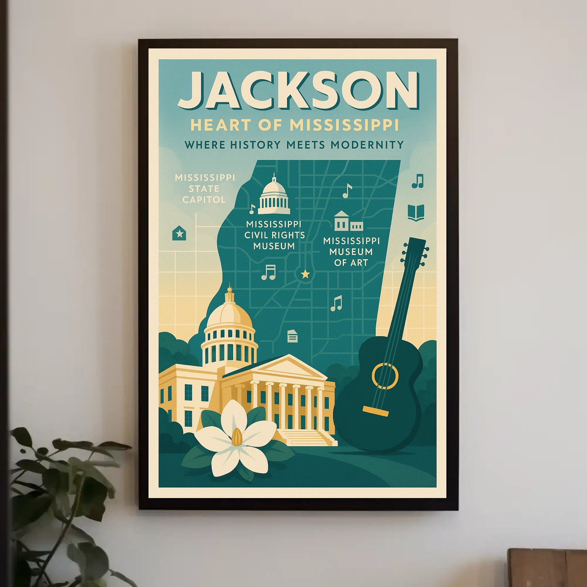 Jackson Mississippi Vintage Landmarks Cultural or Heritage Poster