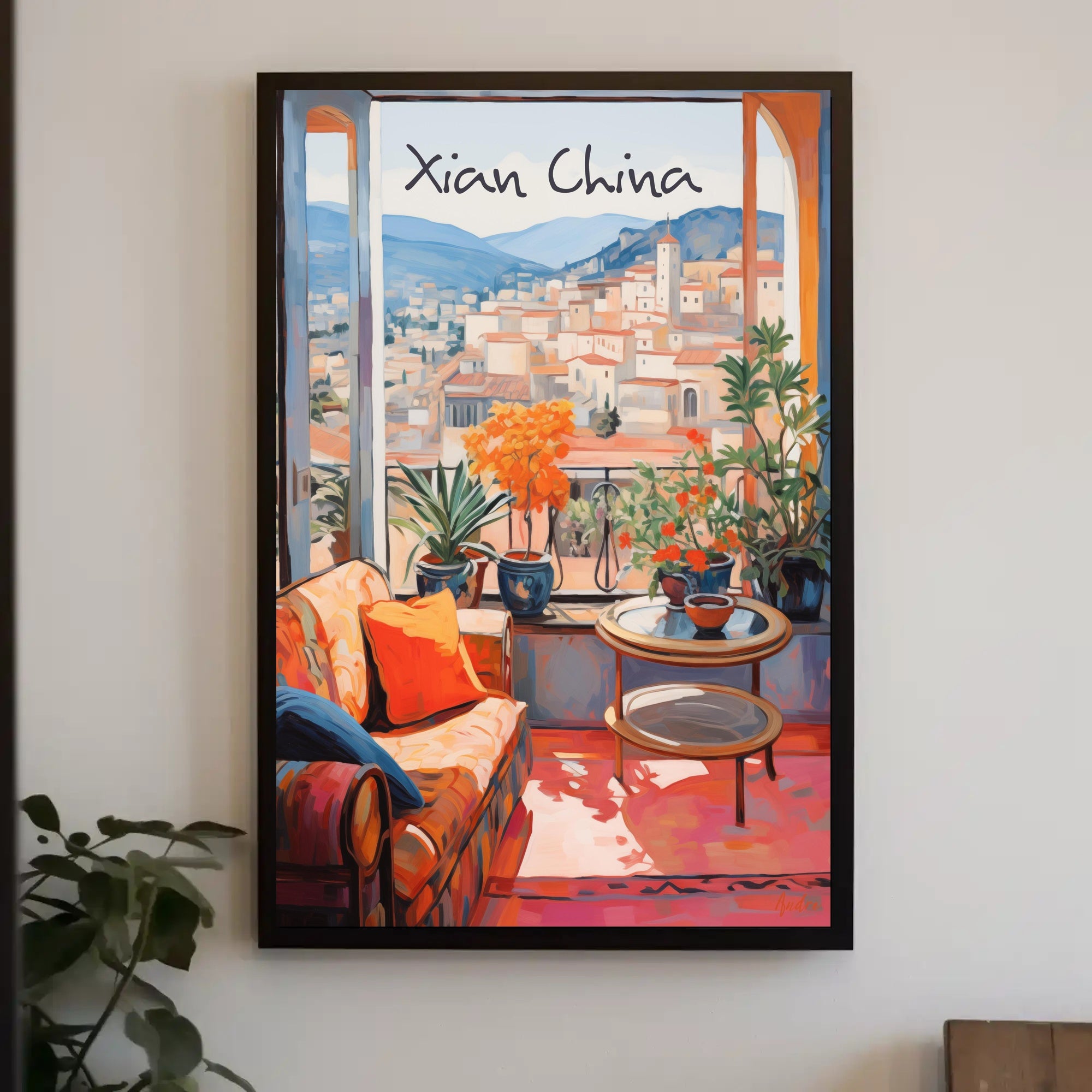 Vibrant Cityscape in Xian China Modern Travel Poster