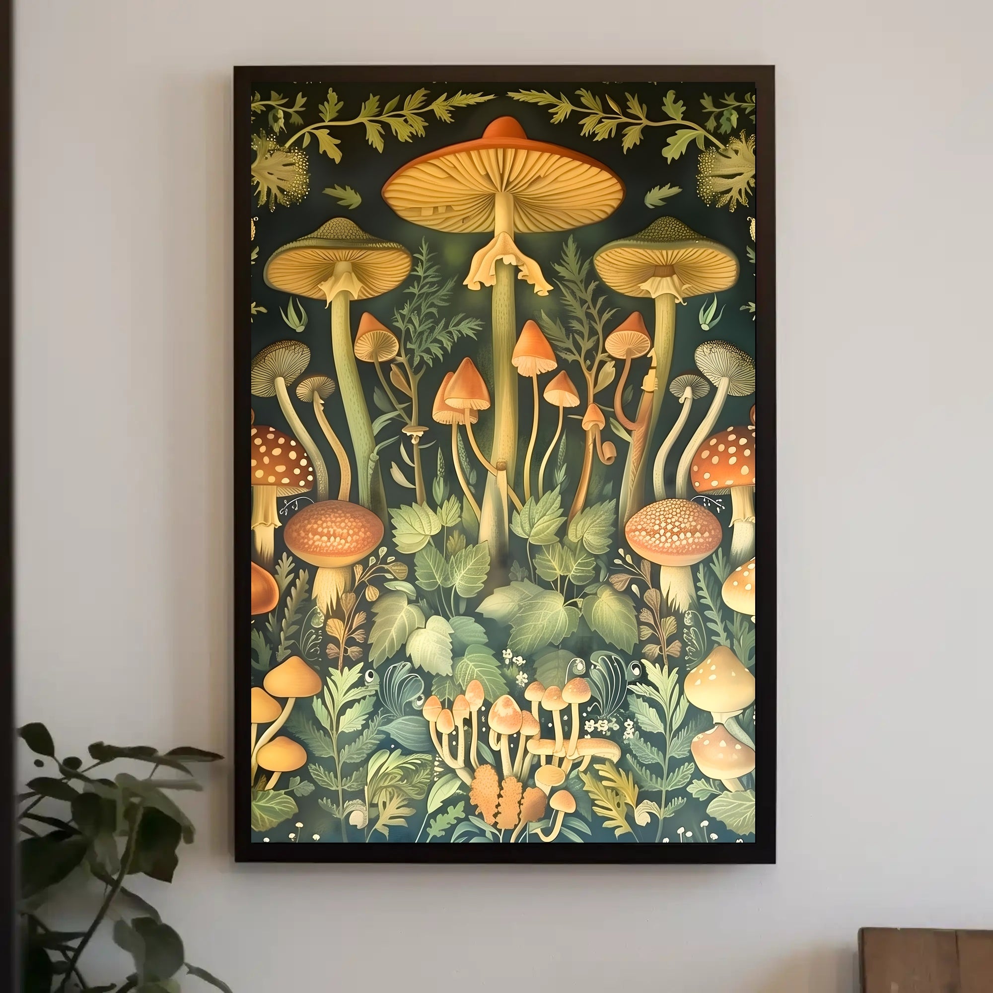 Mushroom Wonderland in Vintage Botanical Illustration Educational Poster