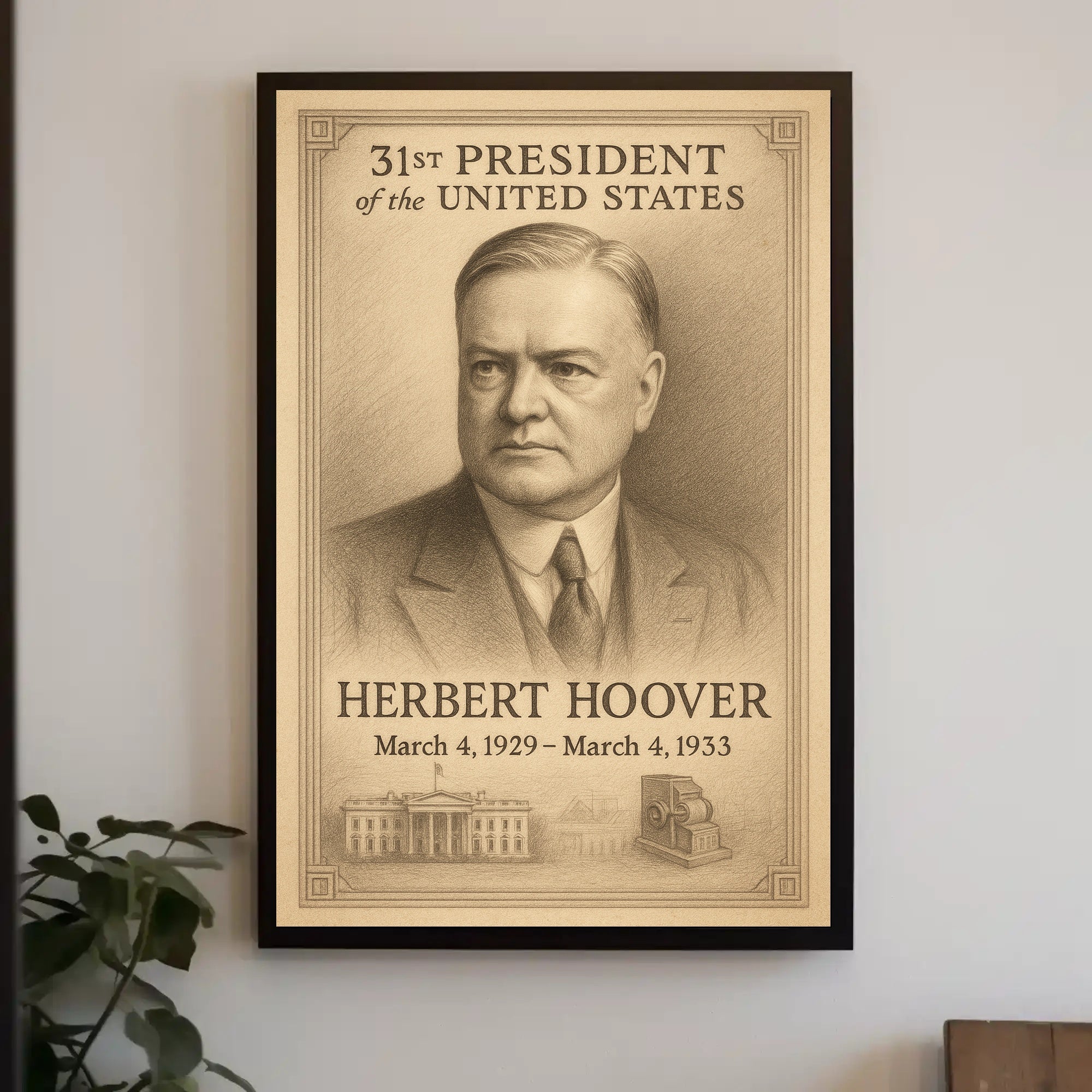 Herbert Hoover 31st President Sketch Poster Art Print for Home Decor PosterGoat