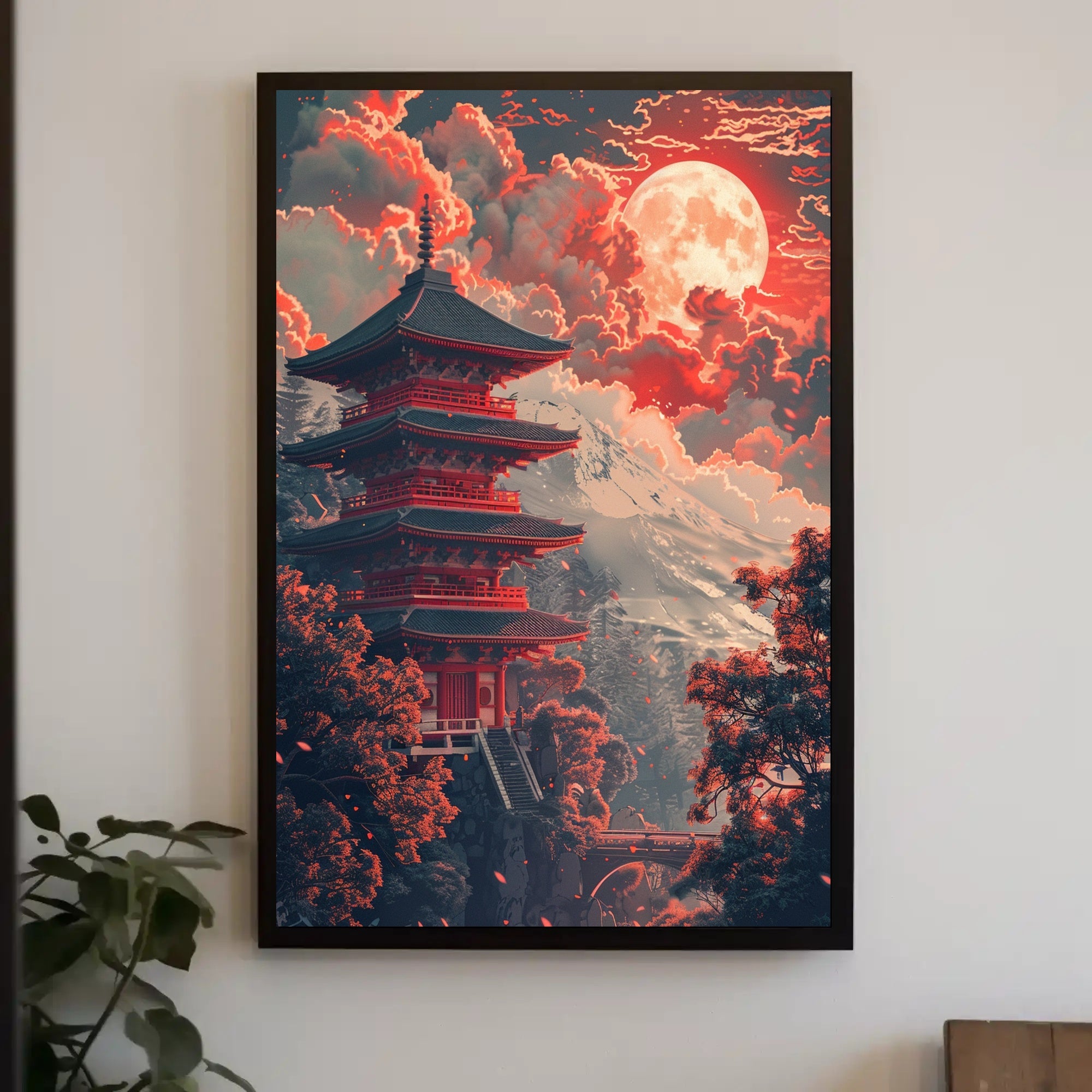 Japanese Pagoda Under Moonlight: Cultural or Heritage Poster PosterGoat