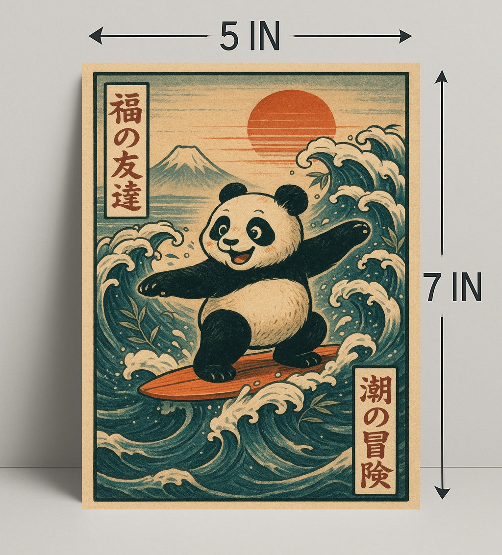 Pandas Surfing Adventure Poster PosterGoat
