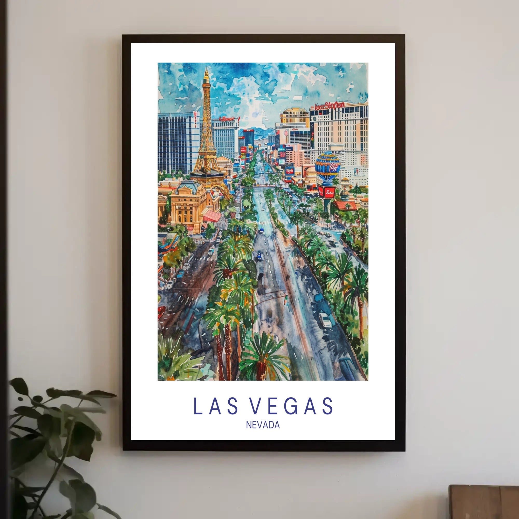 Las Vegas Skyline Watercolor Art Urban or Cityscape Poster PosterGoat