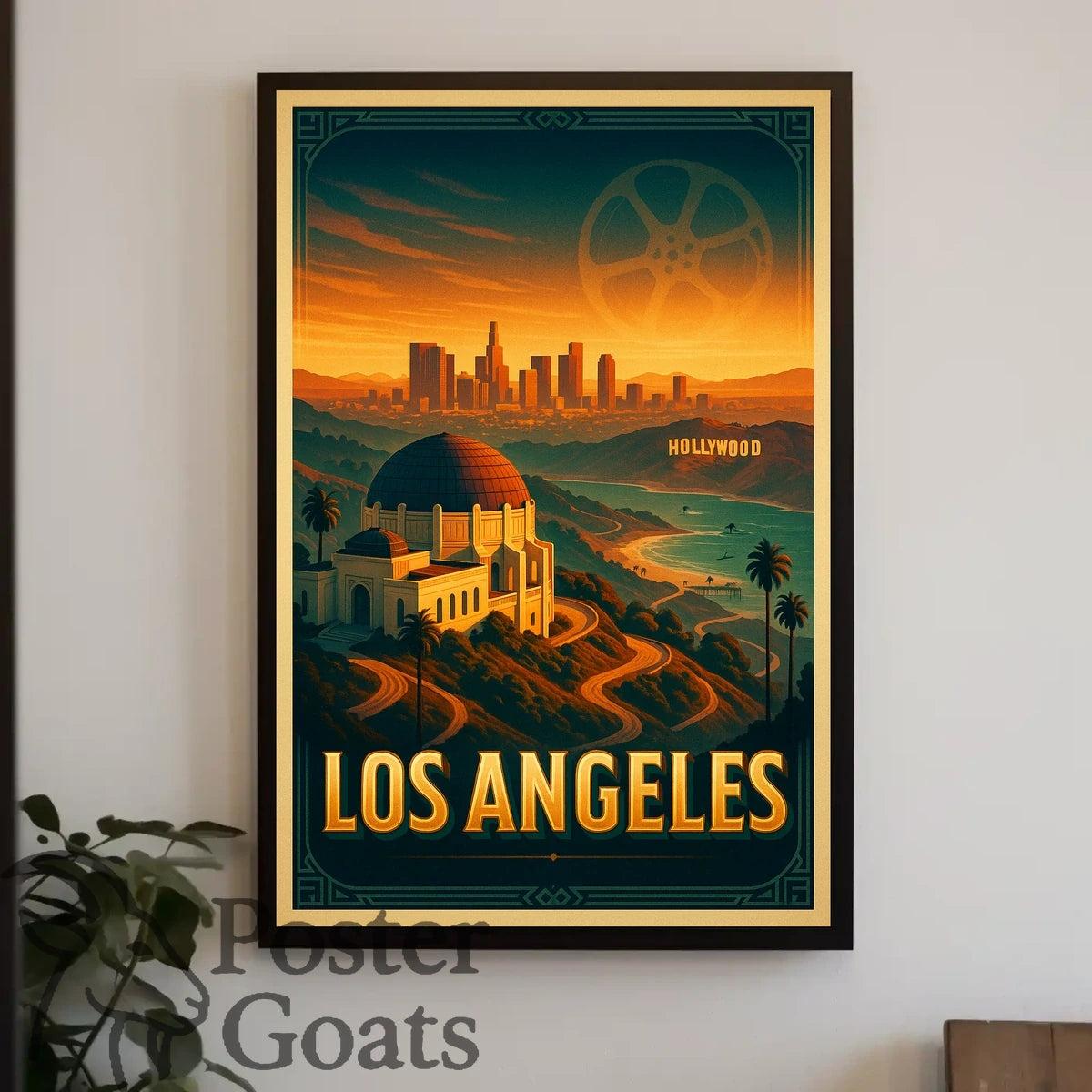 Los Angeles Landmarks Vintage Urban Cityscape Travel Poster