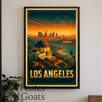 Los Angeles Landmarks Vintage Urban Cityscape Travel Poster