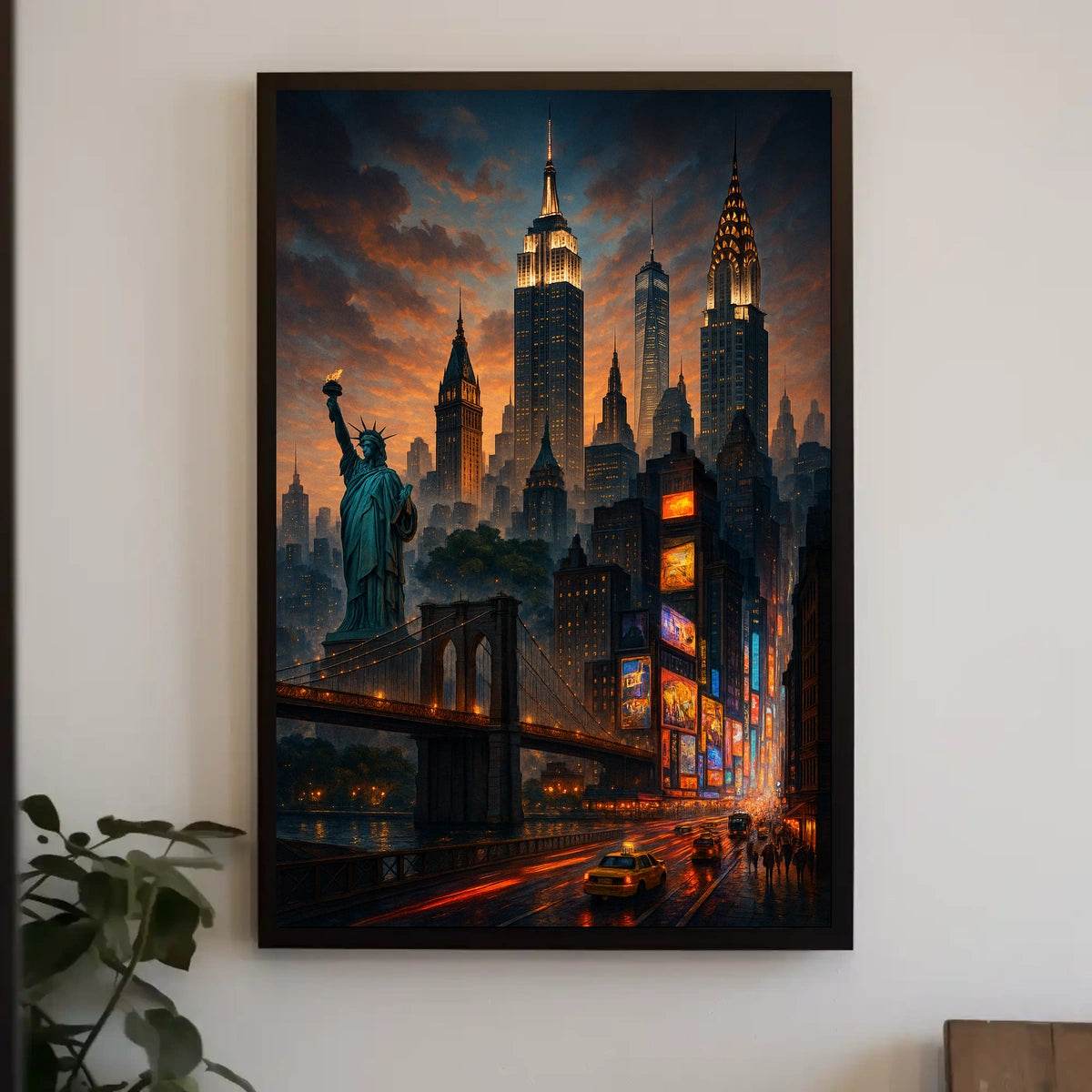 New York City Sunset Cityscape Poster Modern Wall Art