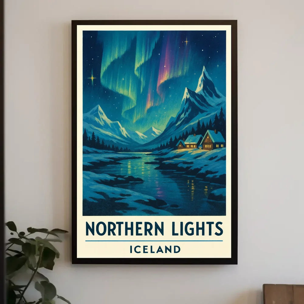Northern Lights Over Iceland Winter Travel Poster PosterGoat