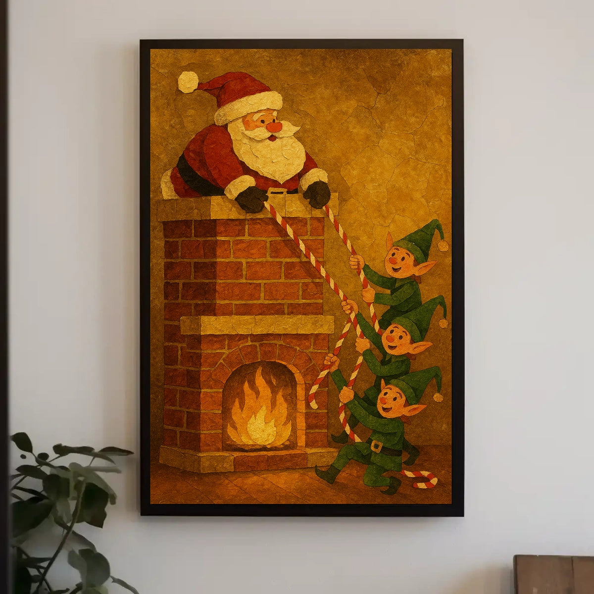 Whimsical Christmas Scene Vintage Illustration Artistic Poster