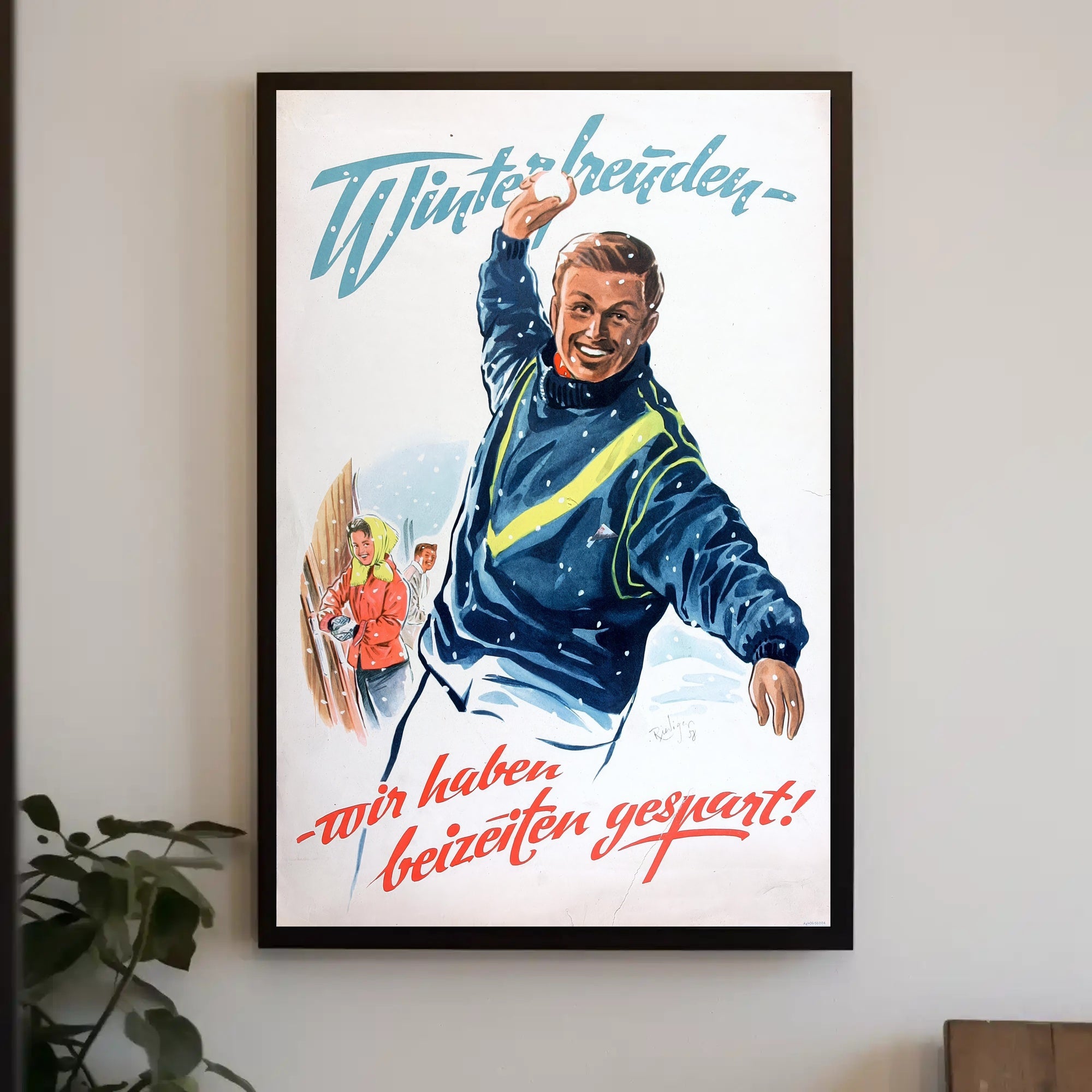 Cheerful Winter Scene Vintage Propaganda Poster PosterGoat