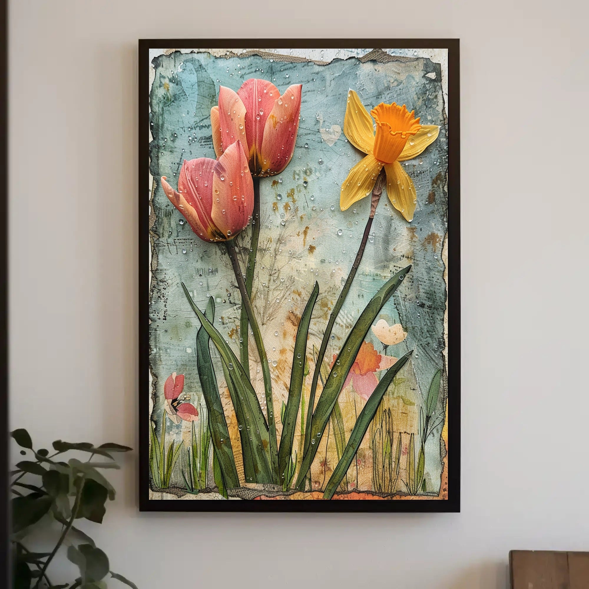 Blooming Springtime Tulips and Daffodils Abstract Artistic Poster PosterGoat