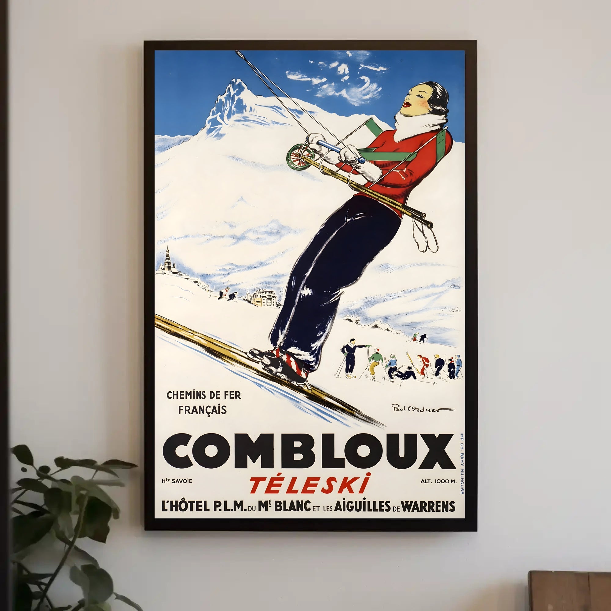 Skiing Adventure Travel Poster in Vintage French Alps Style PosterGoat
