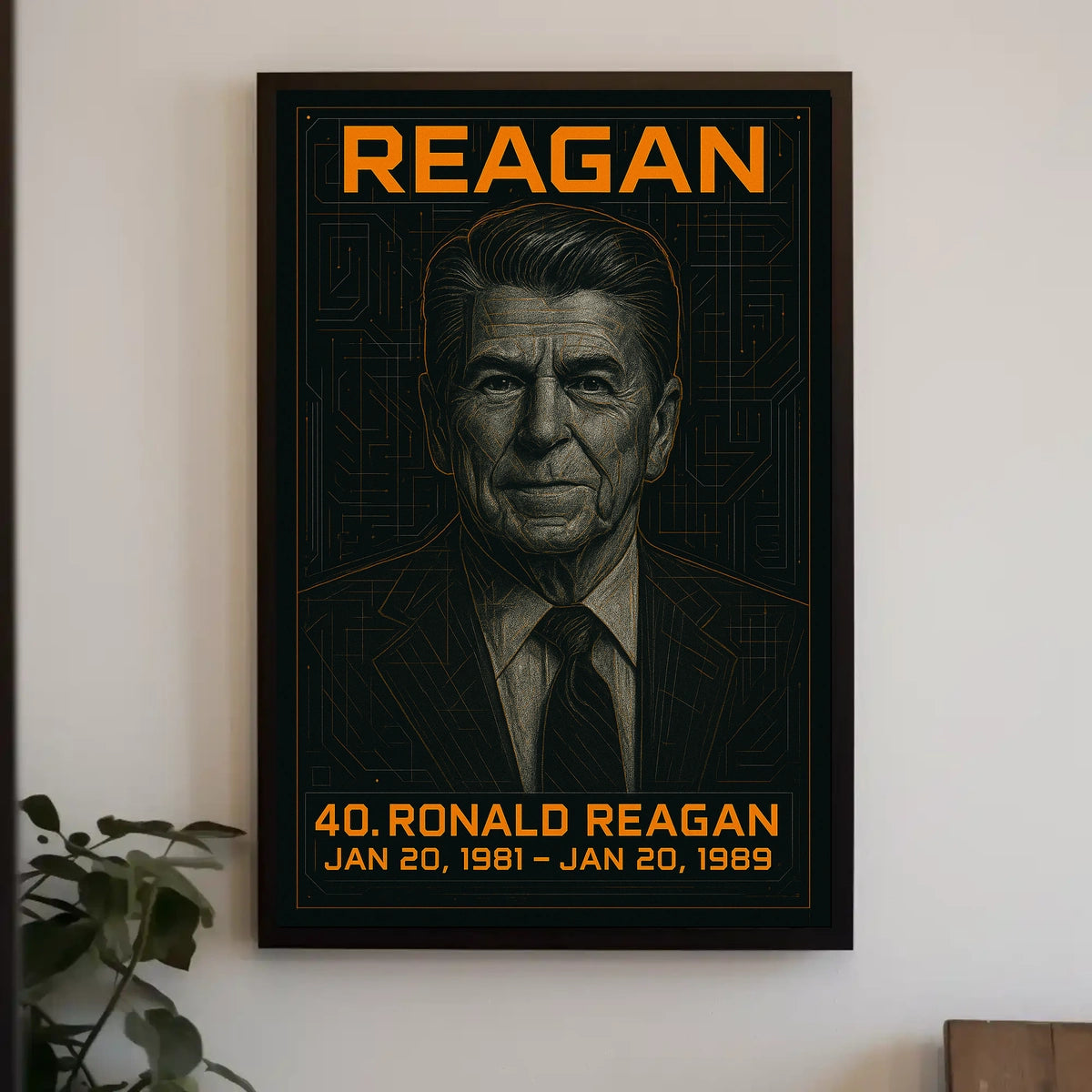 Ronald Reagan 40th President of the United States Techno Schematic Poster
