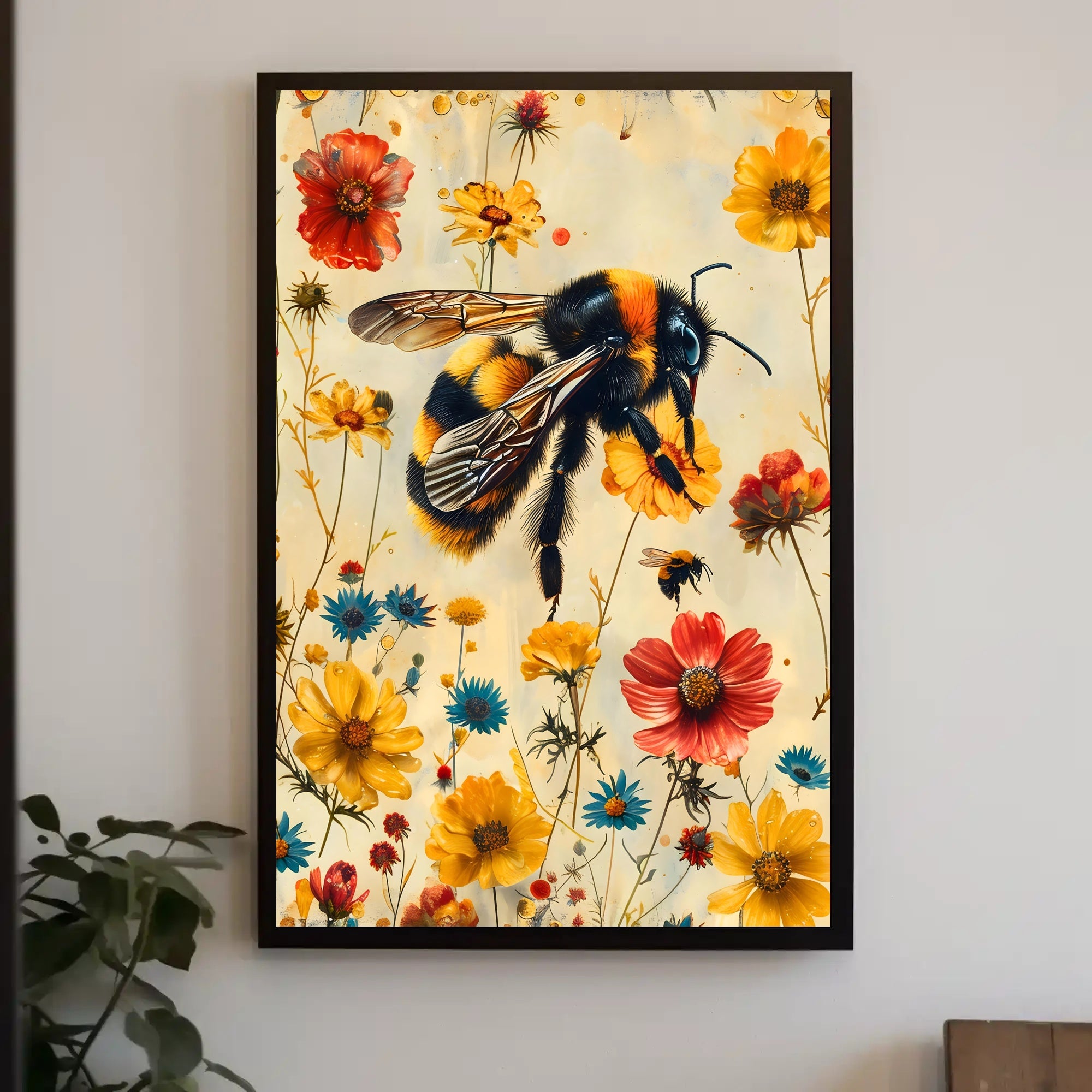 Vibrant Bee Meadow Art Print: Animal Poster