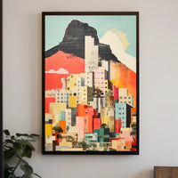 Vibrant Abstract Cityscape with Mountains Artistic Poster