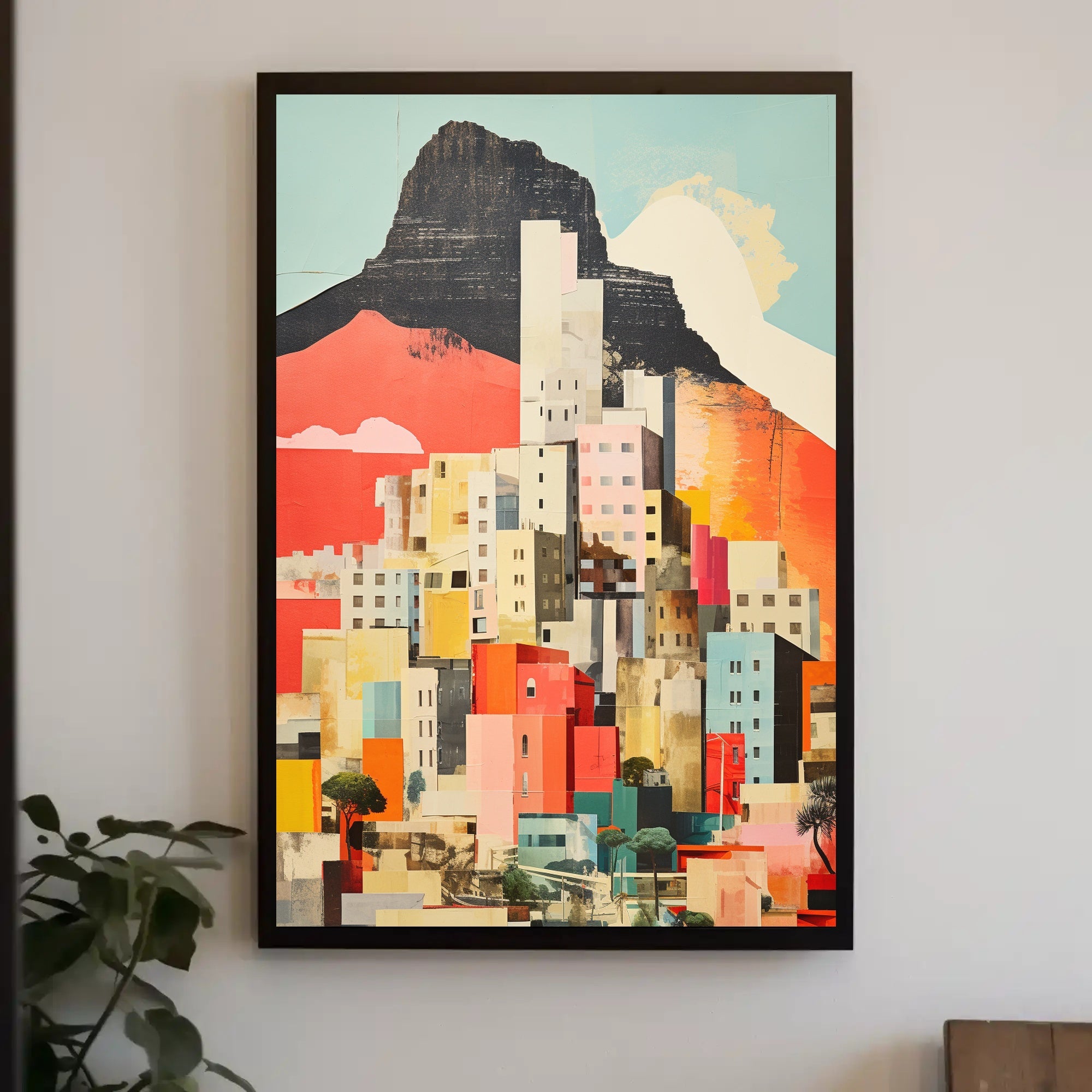 Vibrant Abstract Cityscape with Mountains Artistic Poster