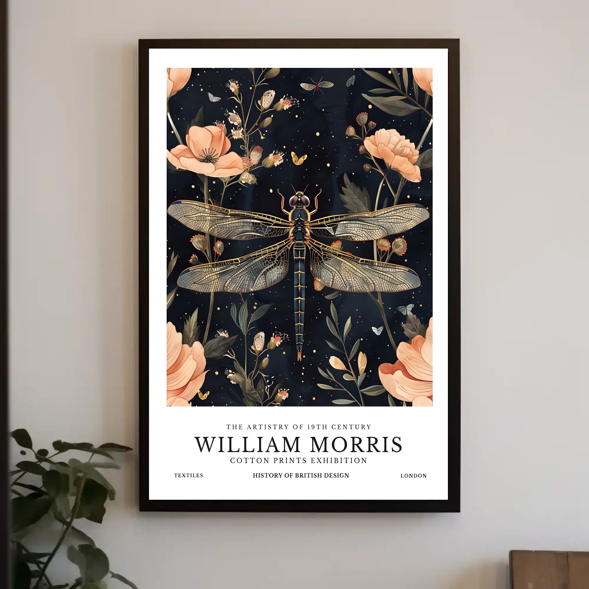 William Morris Exhibition: Intricate Dragonfly Arts and Crafts Poster